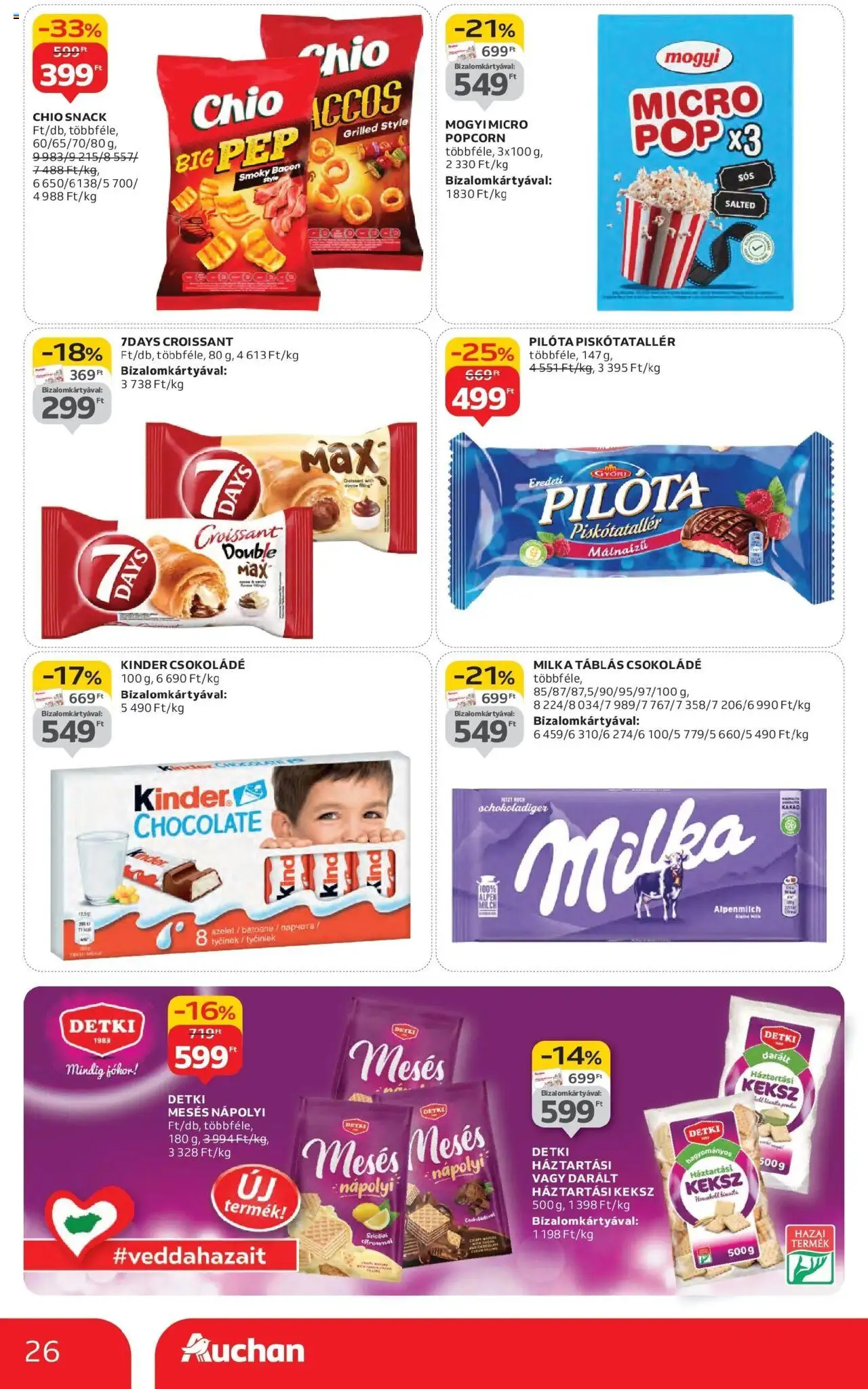 Auchan akciós ujság - amely érvényes a következő dátumtól: 16.10.2025 | Oldal: 26 | Termékek: Croissant, Háztartási keksz, Popcorn, Keksz