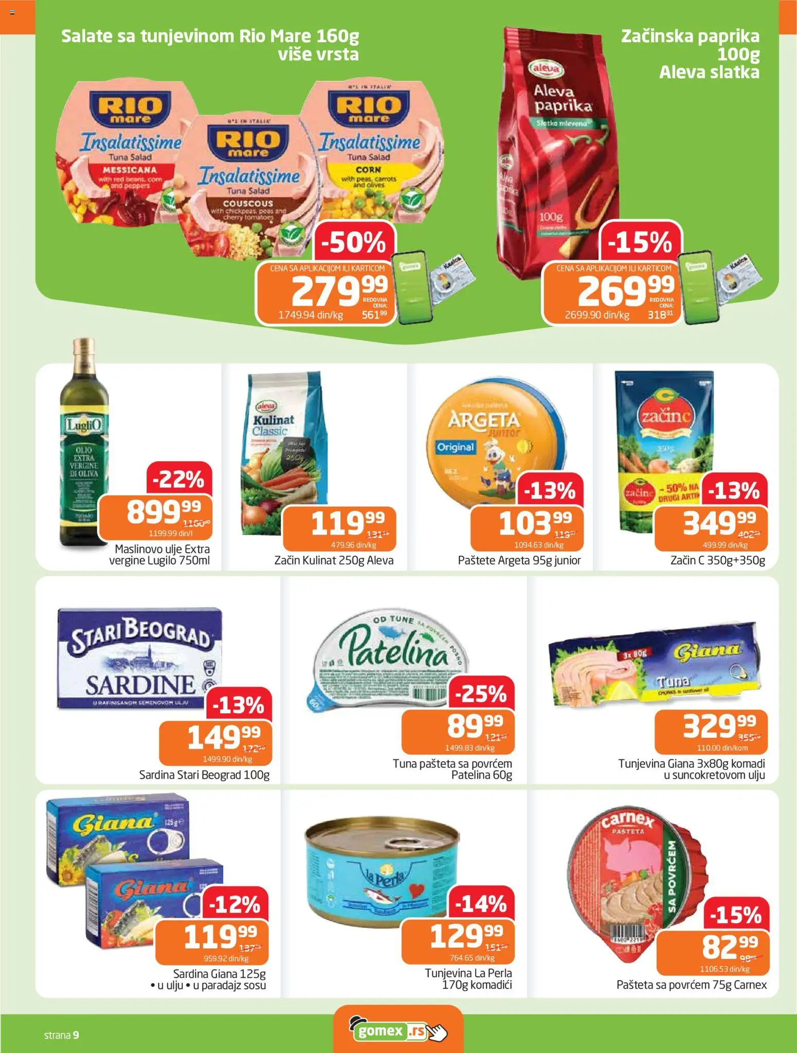 Gomex katalog - važi od 15.04.2026 | Strana: 9 | Proizvode: Paprika, Rio mare, Ulje, Sardina
