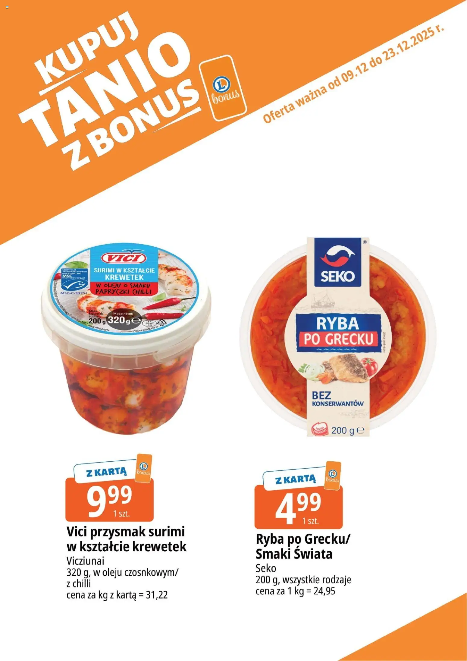 E.Leclerc Gazetka - Warszawa Jerozolimskie kupony dodatkowe od 09.12.2025 | Strona: 18 | Produkty: Karta, Surimi, Ryba