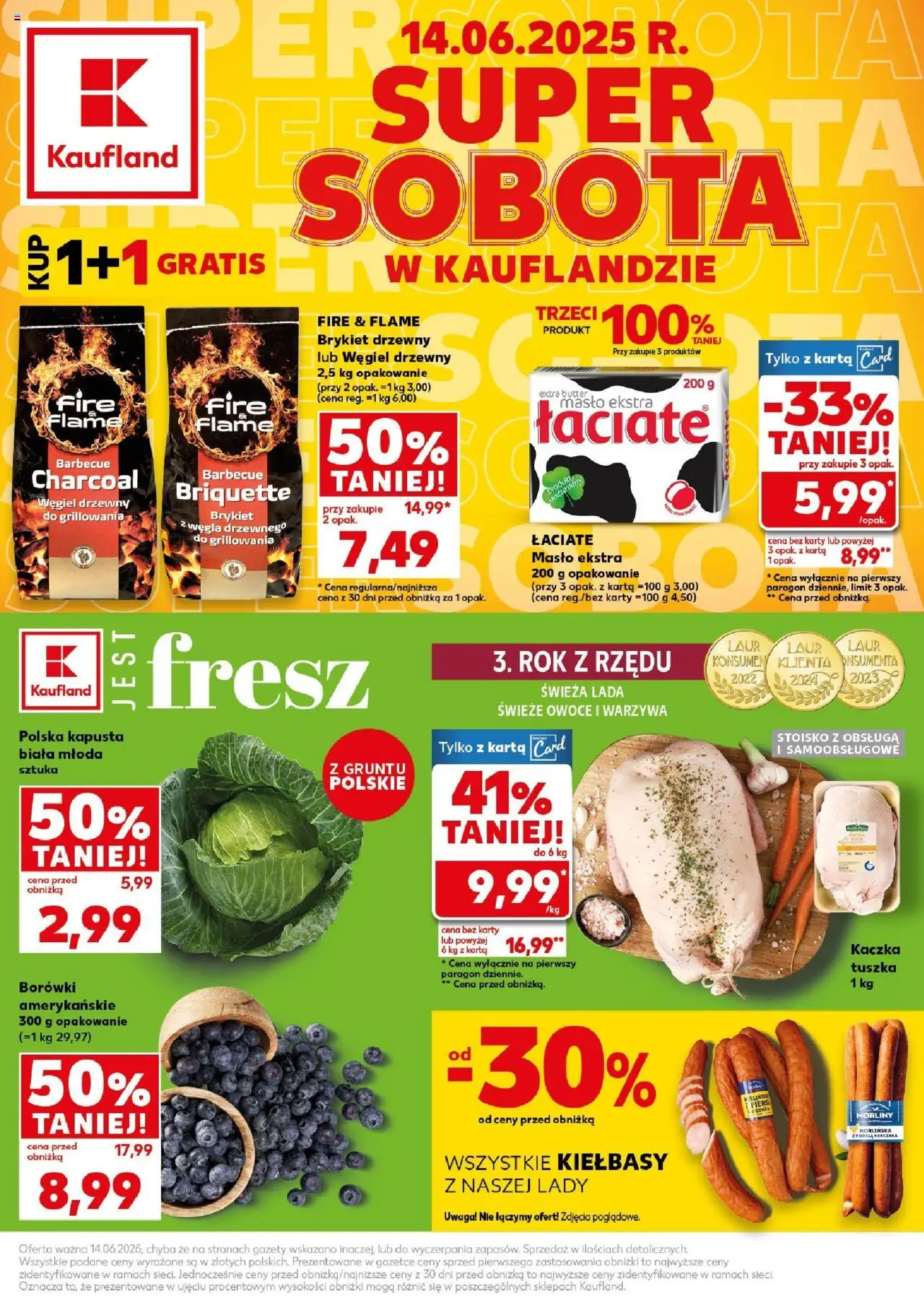 Kaufland gazetka - Super Sobota od 14.06.2025 | Strona: 1 | Produkty: Masło, Kapusta biała, Warzywa, Owoce