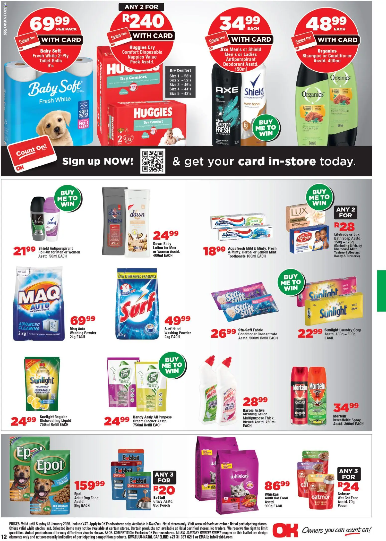 New OK Foods catalogue – valid from 05.01.2026 | Page: 12 | Products: Gravy, Soap, Deodorant, Dishwashing liquid