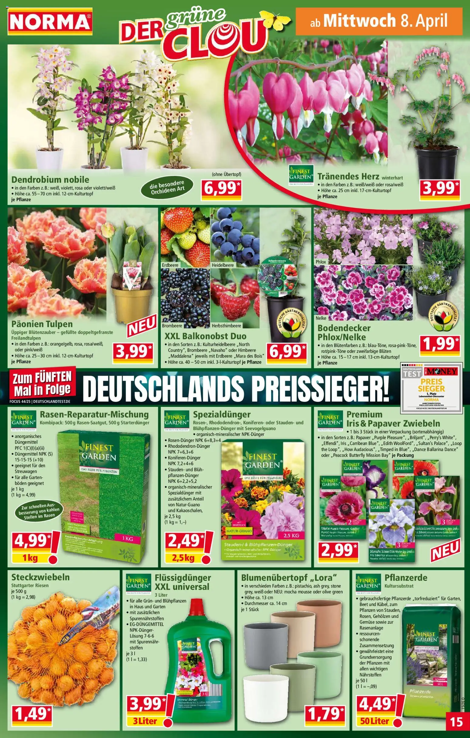 Norma Prospekt 	 – gültig ab 07.04.2026 | Seite: 15 | Produkte: Pflanzerde, Zwiebeln, Gemüse, Himbeere