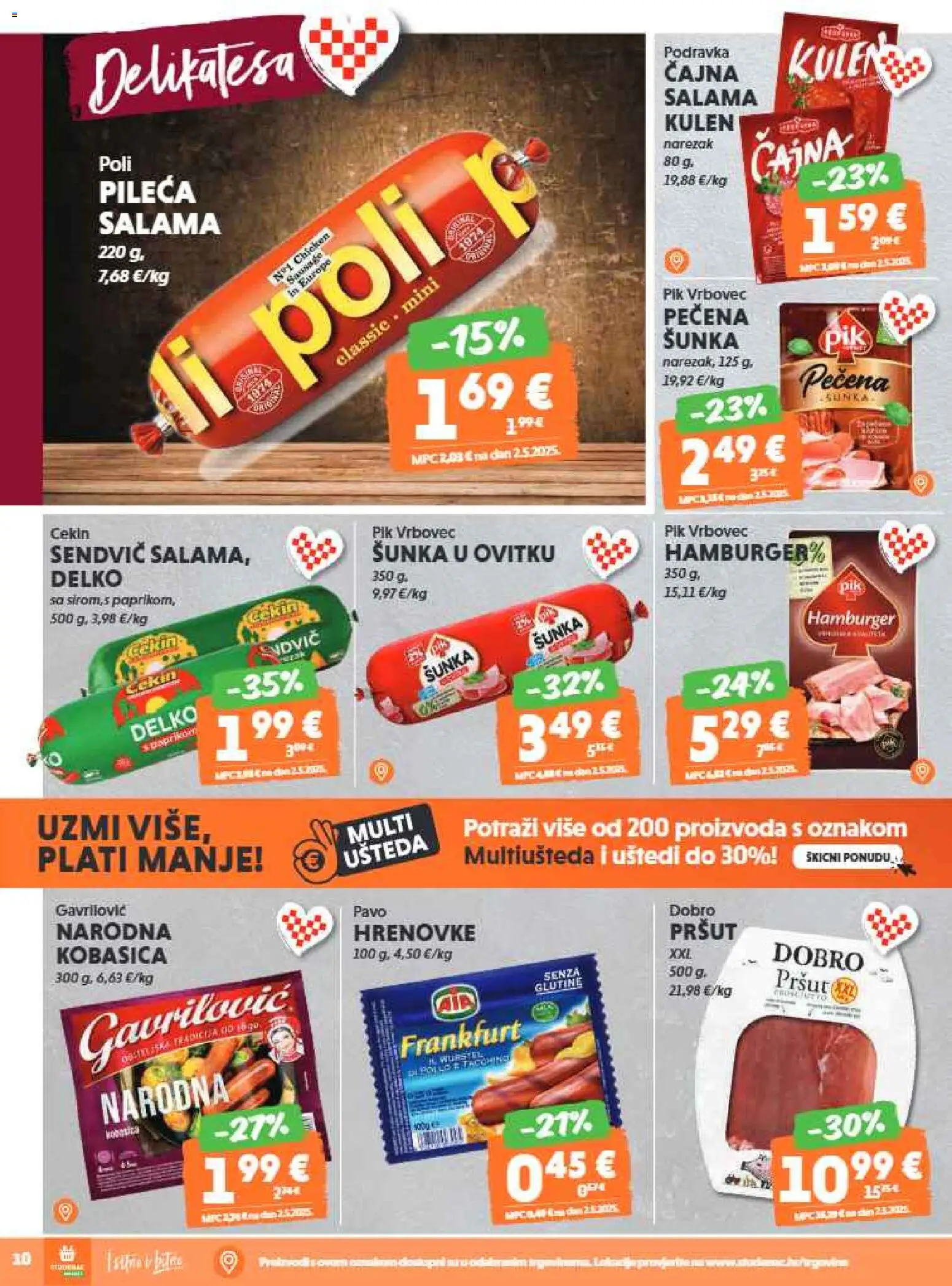 Studenac katalog | vrijedi od 04.03.2026 | Stranica: 10 | Proizvodi: Šunka, Podravka, Kobasica, Pik Vrbovec