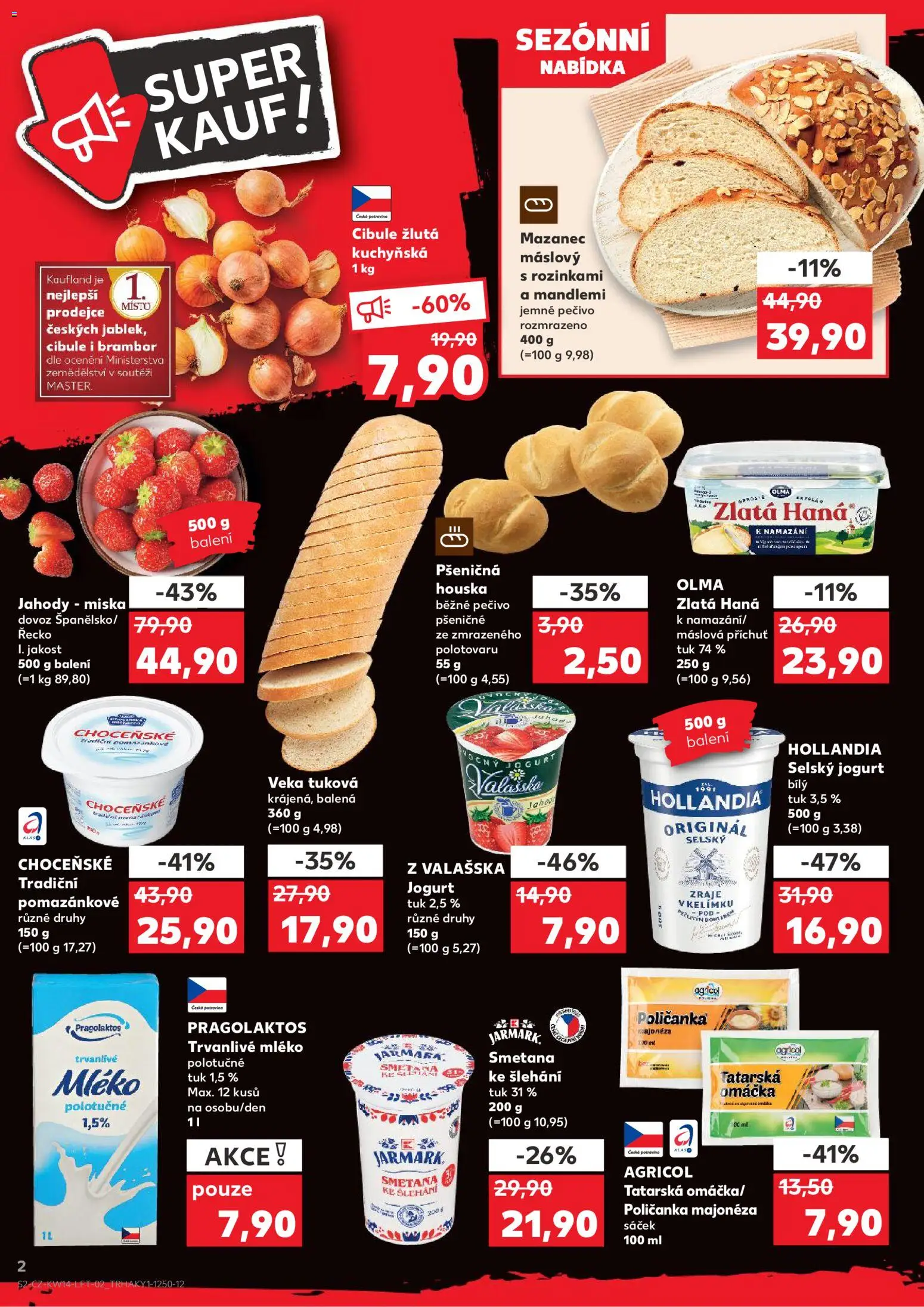 Kaufland leták - Chomutov od 01.04.2026 | Strana: 2 | Produkty: Mléko polotučné, Mléko, Mazanec, Cibule