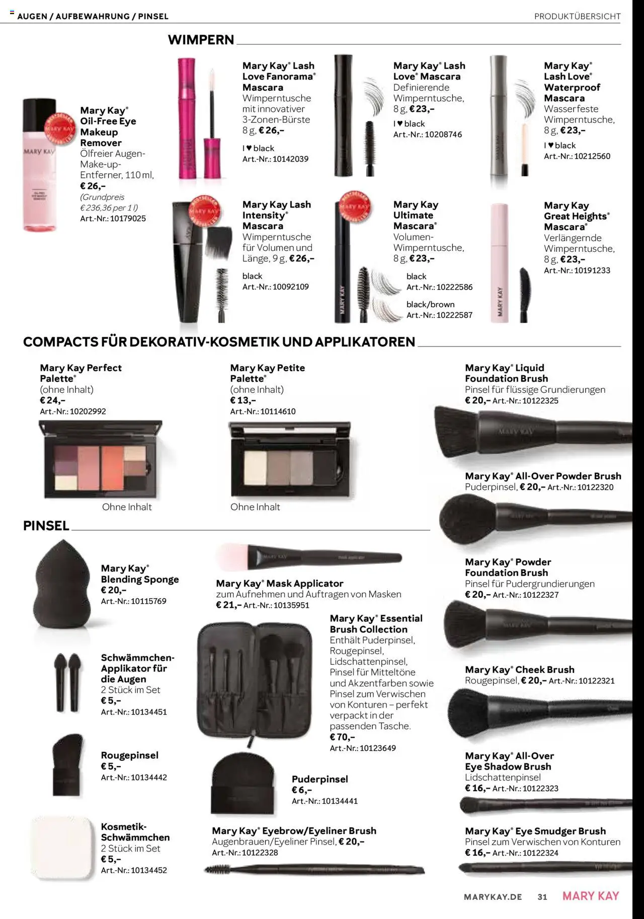 Mary Kay Katalog - gültig ab dem 16.07.2025 | Seite: 31 | Produkte: Pinsel, Rougepinsel, Puderpinsel, Mascara