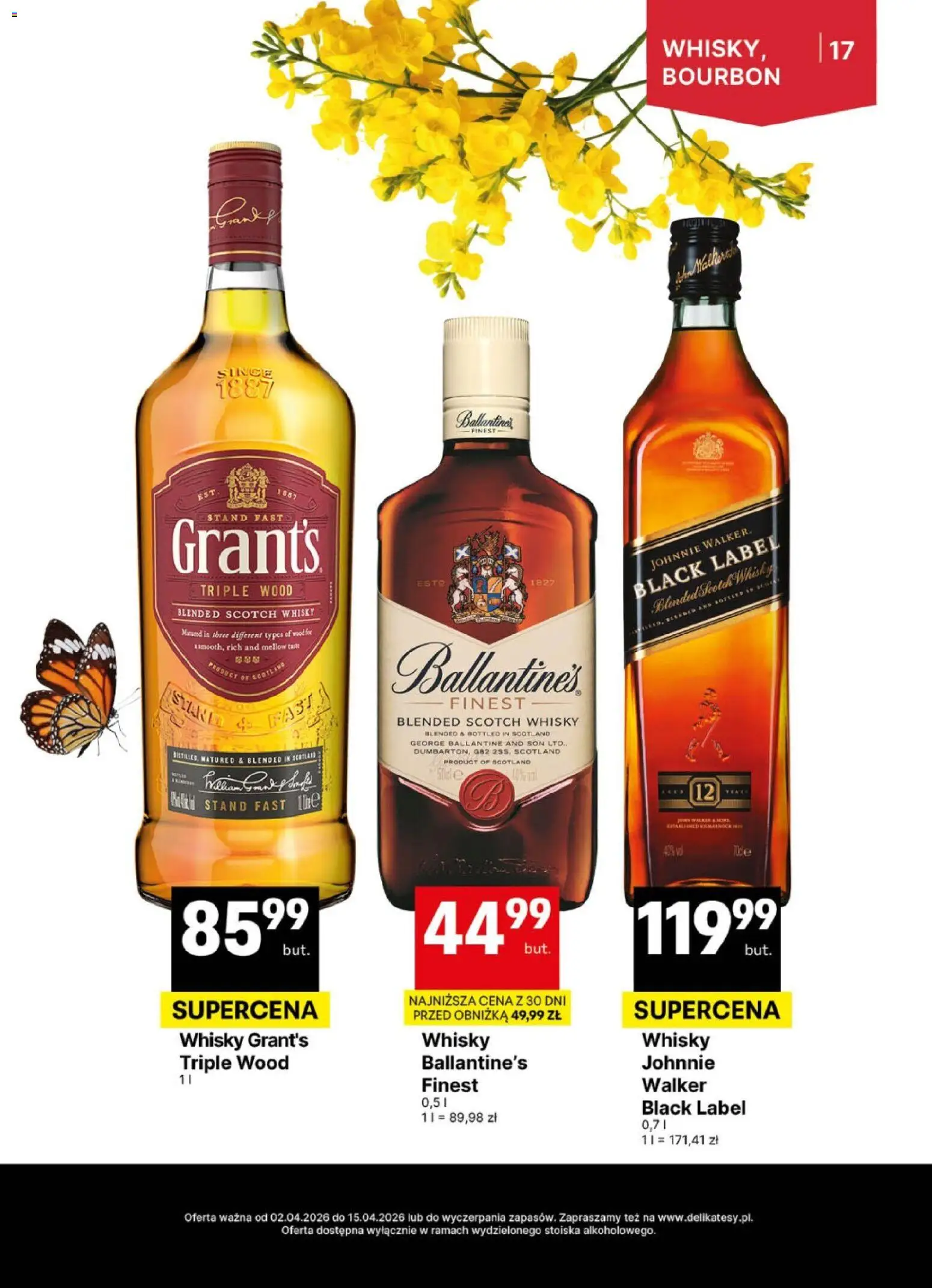 Delikatesy Centrum gazetka - DeliBarek od 02.04.2026 | Strona: 17 | Produkty: Grant's, Bourbon, Black Label, Whisky