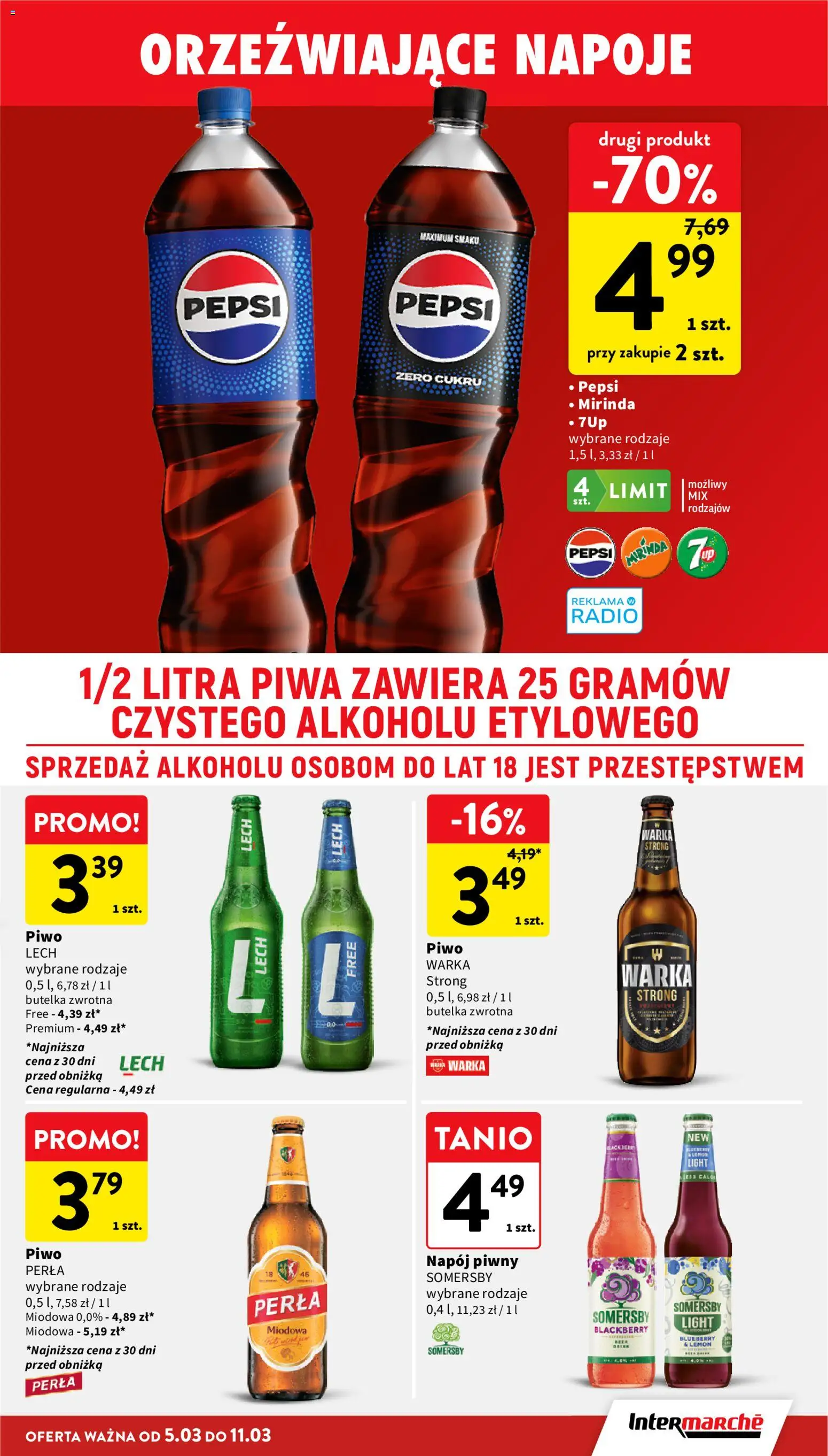 Intermarche gazetka od 05.03.2026 | Strona: 33 | Produkty: Radio, Piwo perła, Warka, Somersby