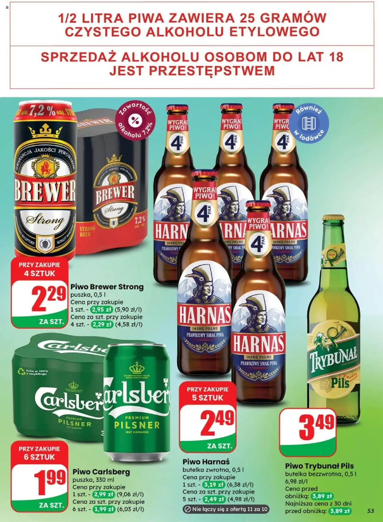 Dino Gazetka od 10.09.2025 | Strona: 53 | Produkty: Harnaś, Piwo Carlsberg, Piwo, Piwo brewer