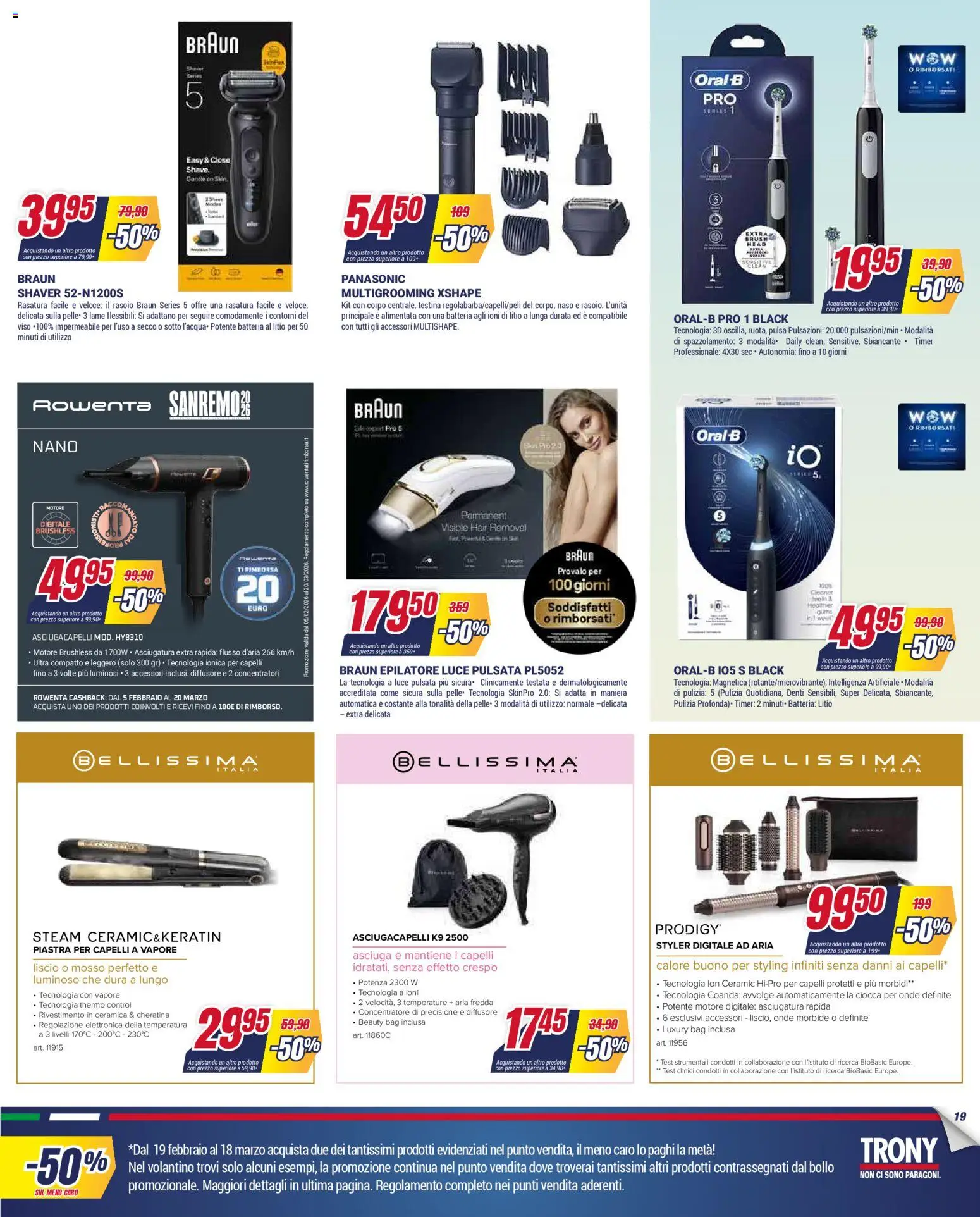 Volantino Trony del 19.02.2026 | Pagina: 19 | Prodotti: Rasoio, Epilatore, Piastra per capelli, Batteria
