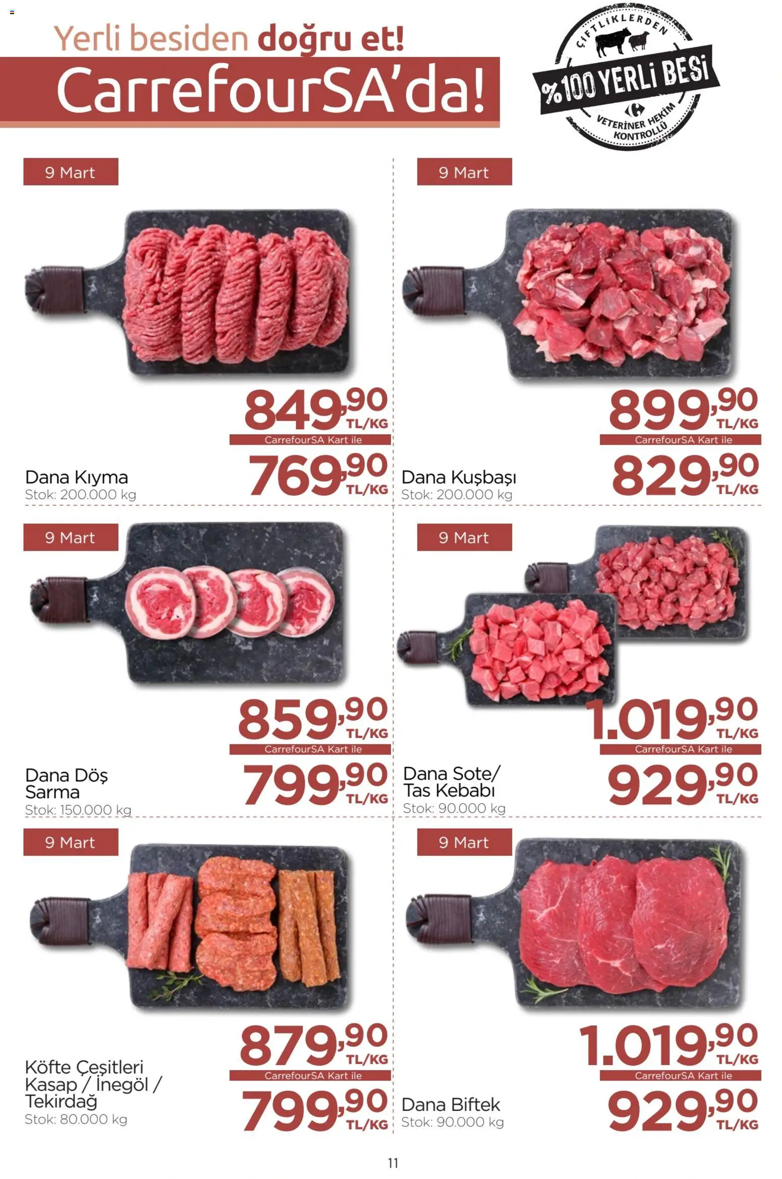 CarrefourSA Katalog - 09.03.2026 tarihinden itibaren geçerlidir | Sayfa: 11 | Ürünler: Kıyma, Dana kuşbaşı