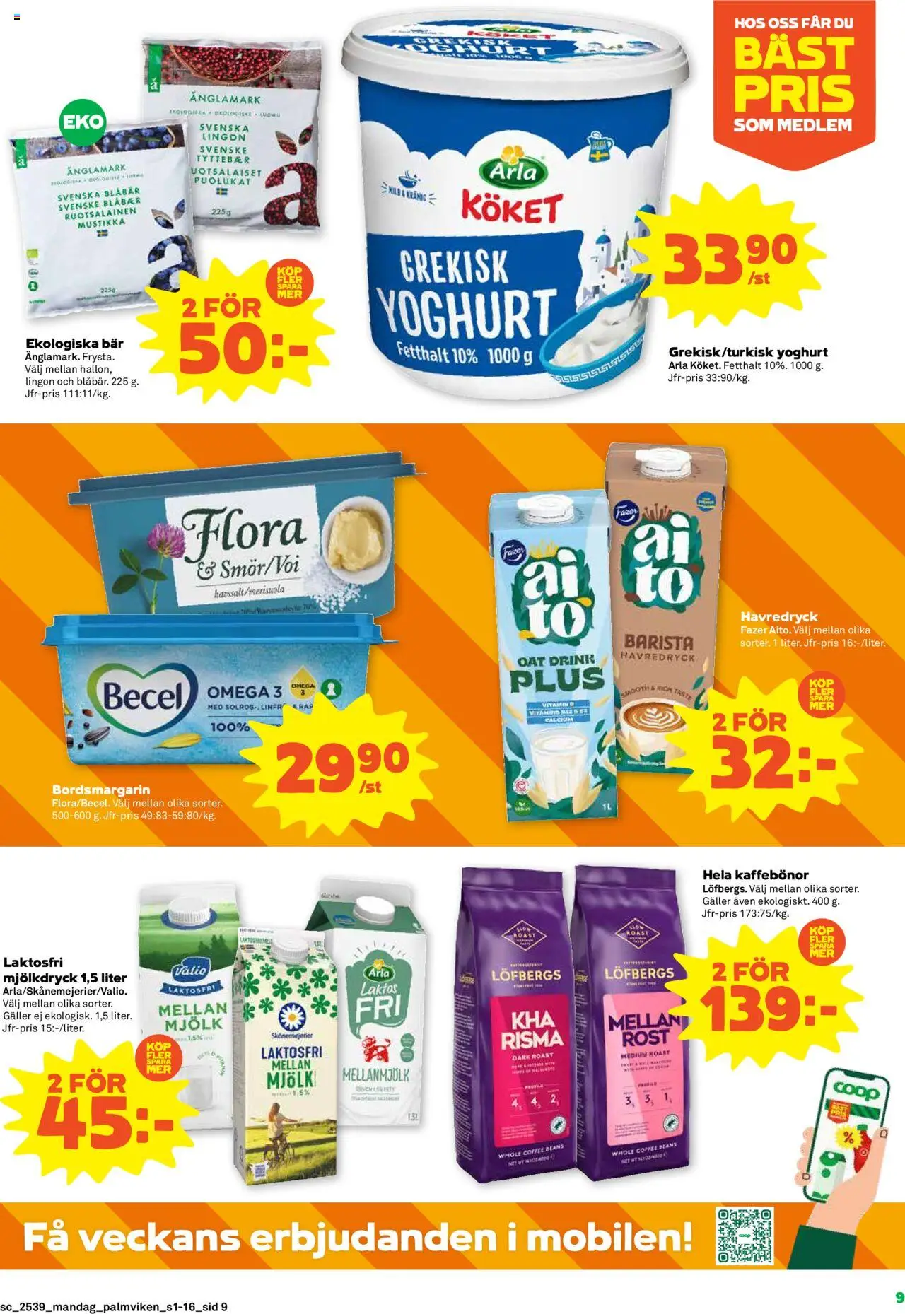 Stora Coop reklamblad aktuell från 22.09.2025 | Sida: 9 | Produkter: Galler, Mjölk, Yoghurt, Blåbär