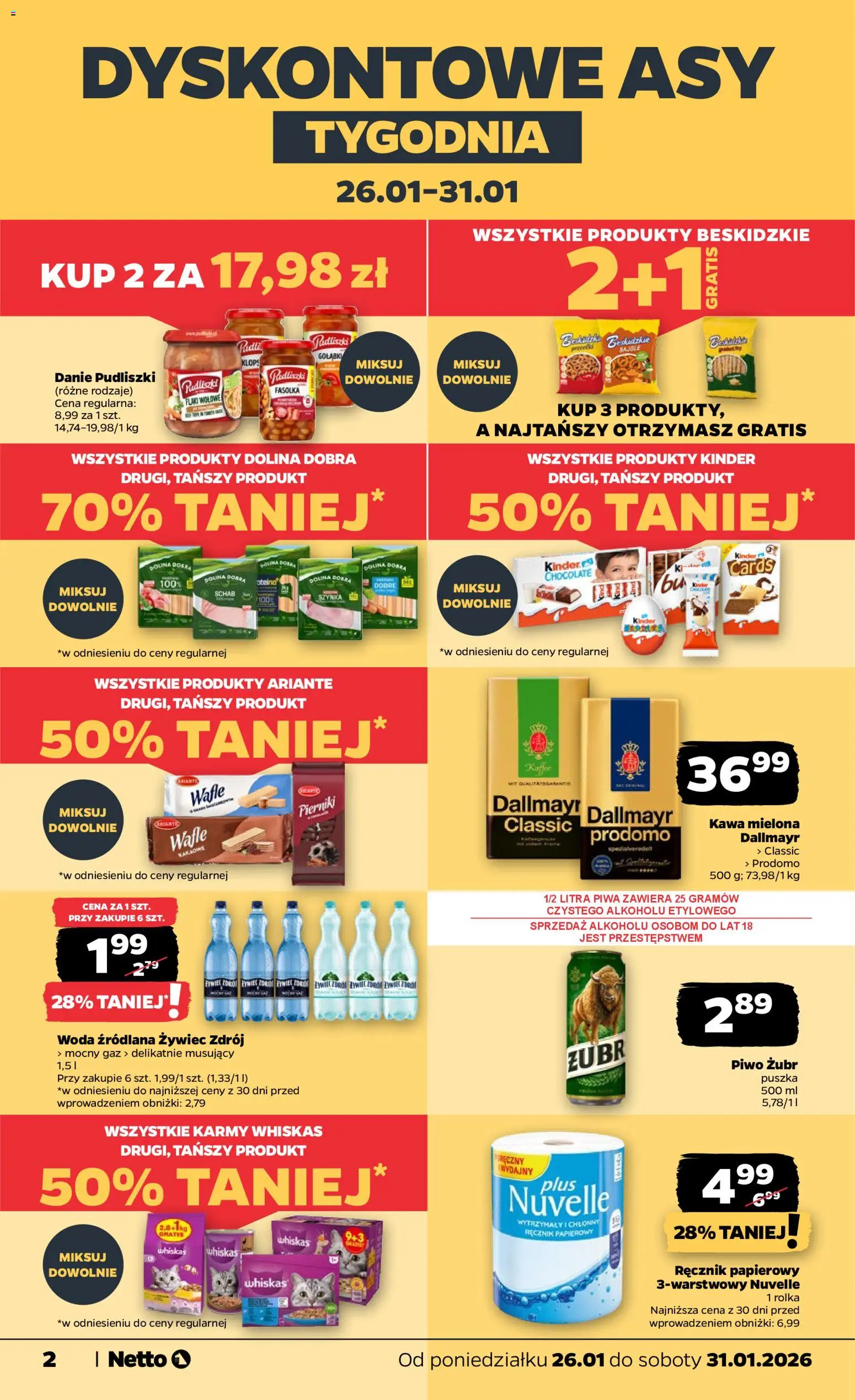 Netto gazetka - Spożywcza od 26.01.2026 | Strona: 2 | Produkty: Pierniki, Wafle, Kawa, Piwo