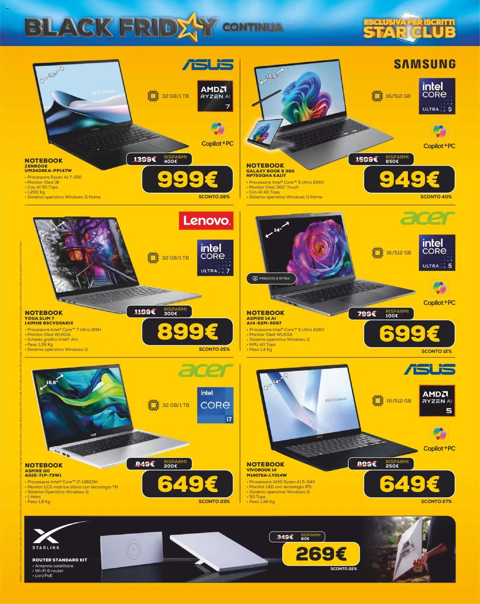Volantino Euronics del 13.11.2025 | Pagina: 6 | Prodotti: Router, Monitor, Satellitare, Samsung