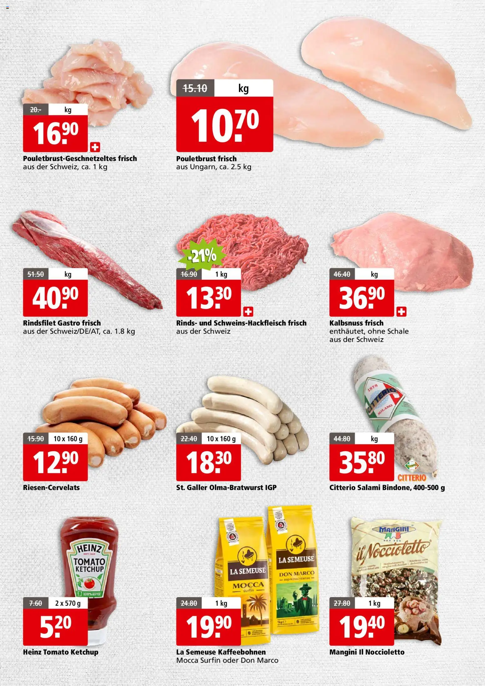 Aligro aktionen Business Schlieren, Gossau SG, Frauenfeld, Rapperswil-Jona, Sargans, Bern – gültig ab 20.04.2026 | Seite: 3 | Produkte: Pouletbrust, Salami, Ketchup