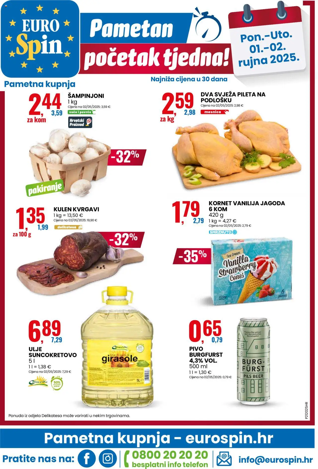 Eurospin katalog | vrijedi od 27.08.2025 | Stranica: 16 | Proizvodi: Ulje, Pivo, Voće, Kornet