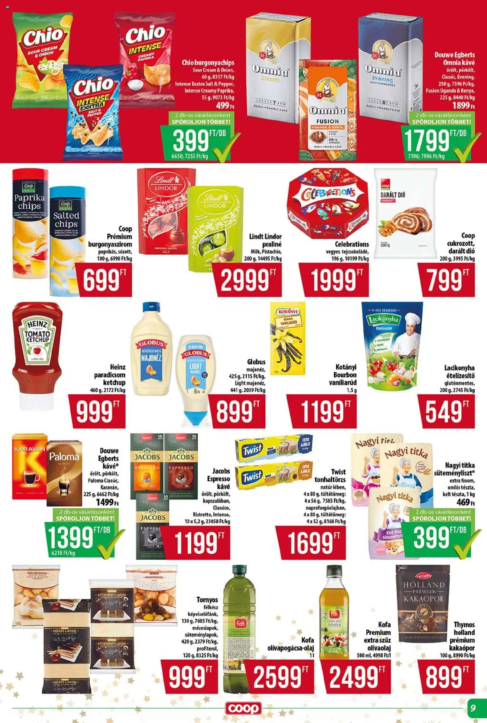 COOP akciós ujság - amely érvényes a következő dátumtól: 18.12.2025 | Oldal: 9 | Termékek: Chips, Dió, Majonéz, Olívaolaj