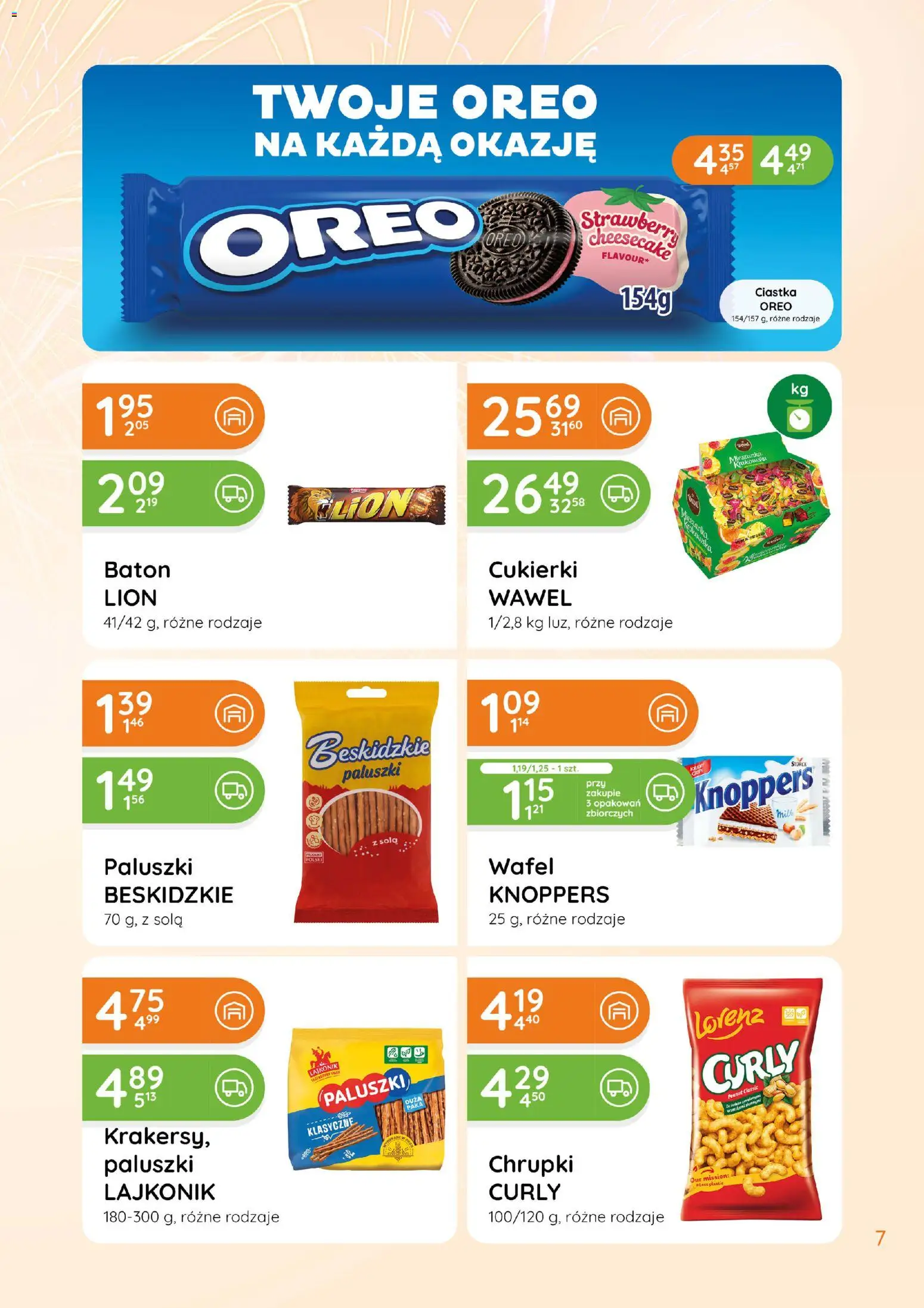 Eurocash Gazetka - Ofensywa Spożywcza od 08.01.2026 | Strona: 7 | Produkty: Knoppers, Ciastka Oreo, Cukierki, Ciastka