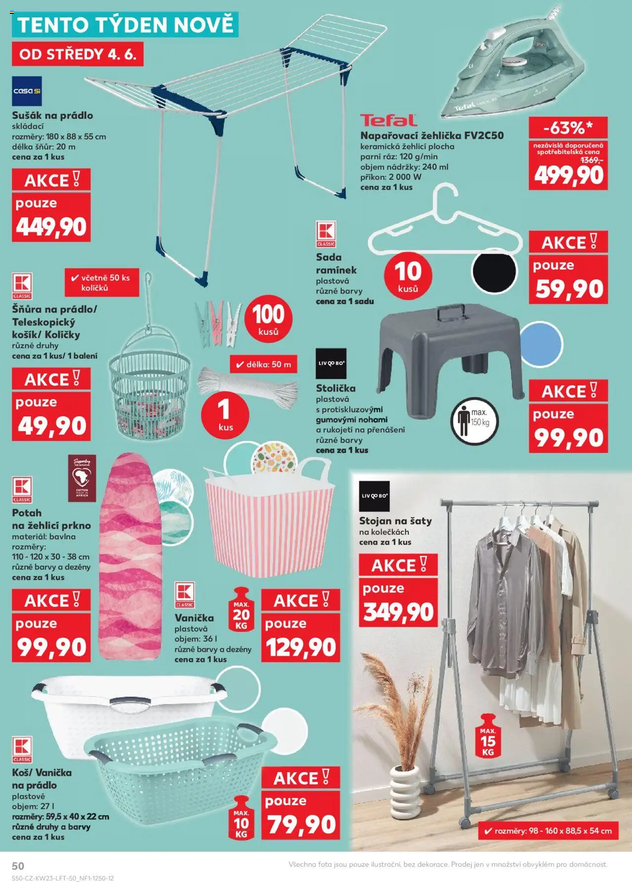 Kaufland leták - Praha 8 od 04.06.2025 | Strana: 50 | Produkty: Šaty, Sušák na prádlo, Stolička, Napařovací žehlička