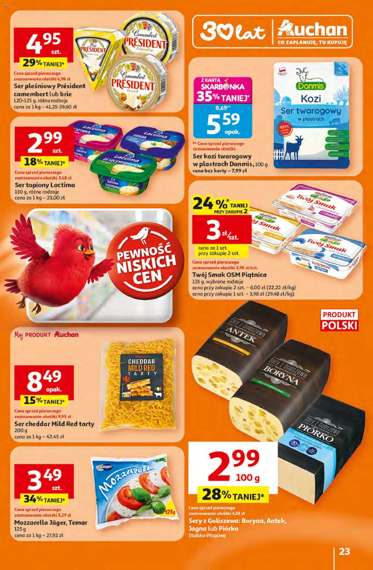 Auchan gazetka - 30 Lat Hipermarket od 16.04.2026 | Strona: 23 | Produkty: Szynka, Camembert, Ser, Cheddar