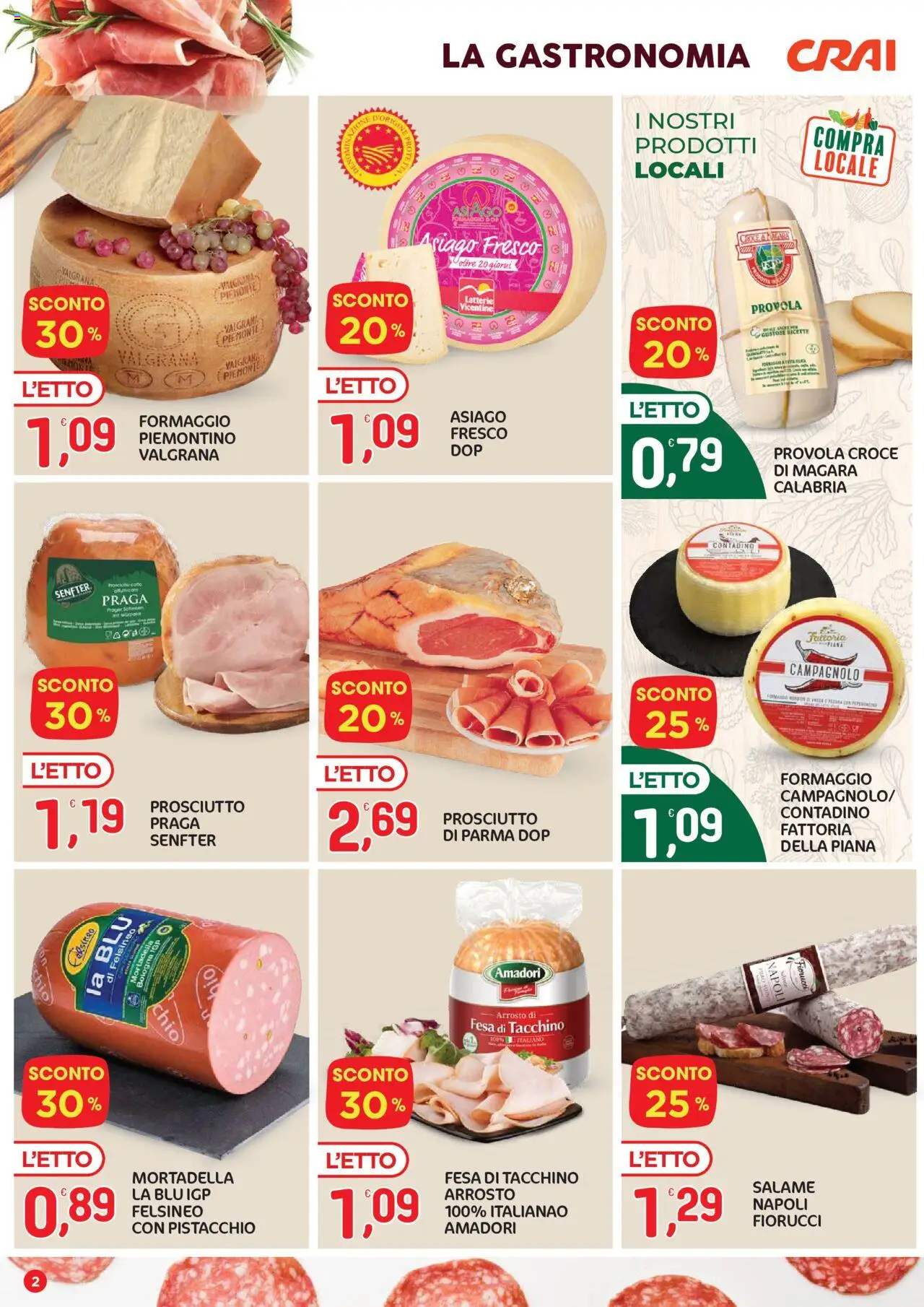 Volantino CRAI del 07.08.2025 | Pagina: 2 | Prodotti: Arrosto, Salame, Tacchino, Mortadella