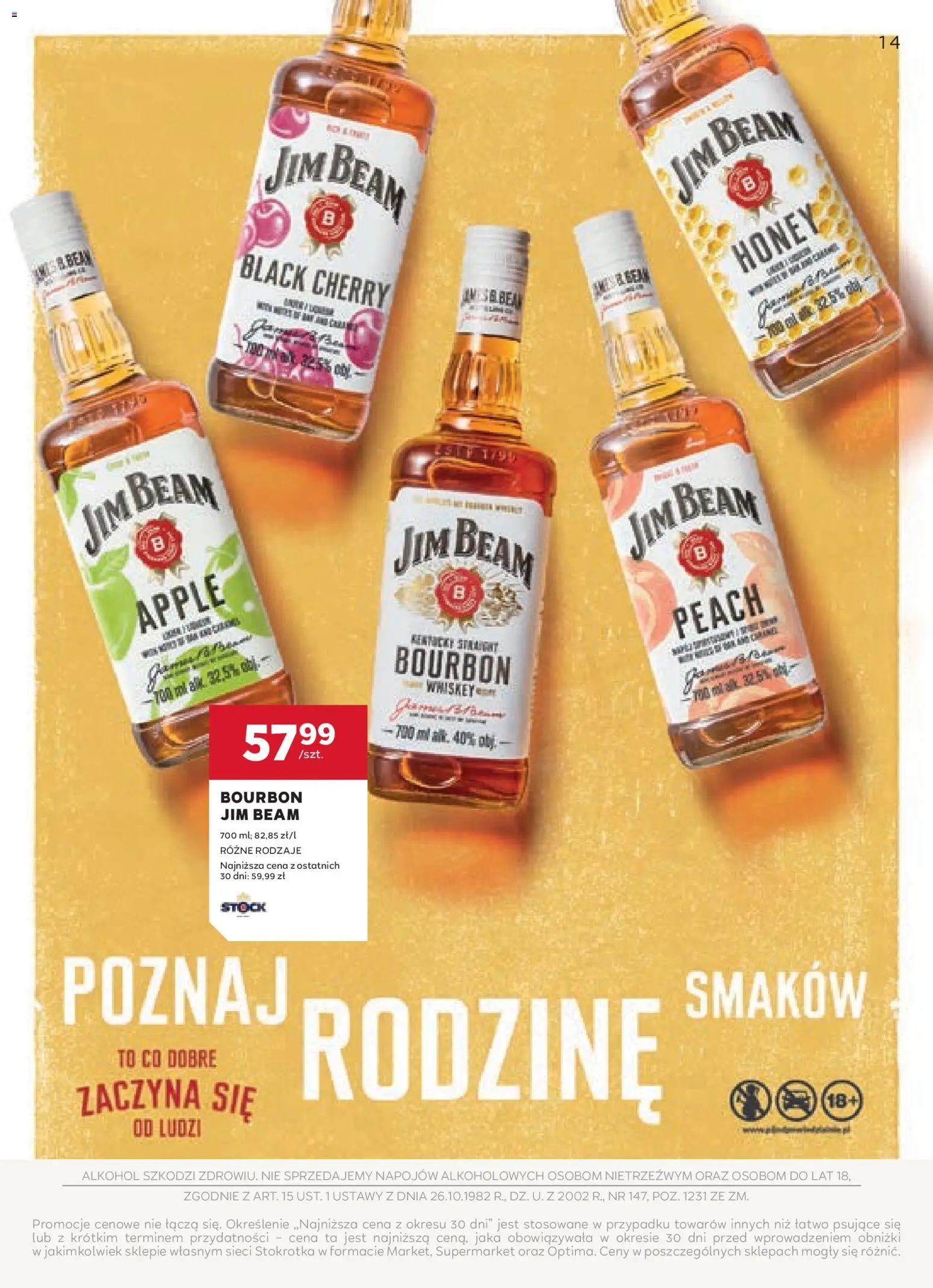 Stokrotka Gazetka - Oferta alkoholowa od 04.12.2025 | Strona: 14 | Produkty: Bourbon, Jim Beam, Jim Beam apple, Stokrotka