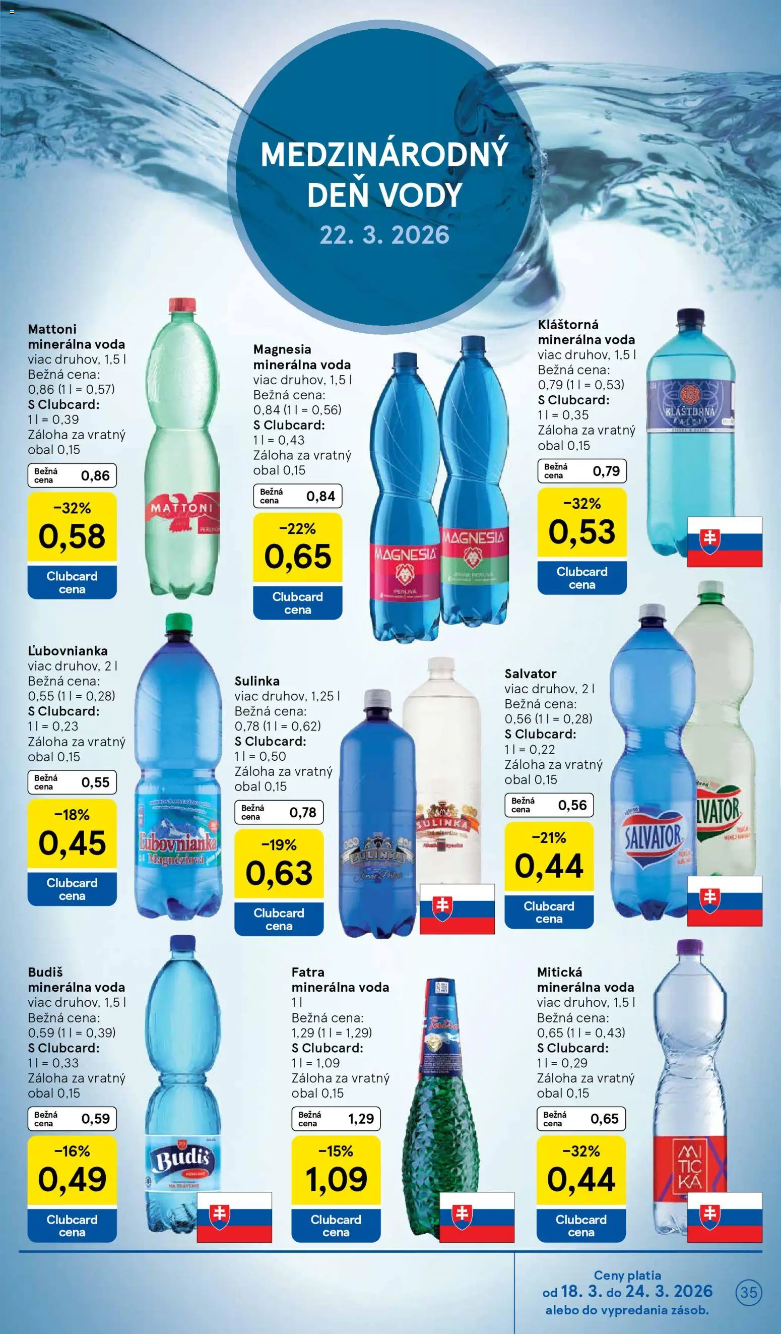 Nové Tesco akcie – leták je platný od 18.03.2026 | Strana: 35 | Produkty: Magnesia, Mattoni, Minerálna voda, Mitická