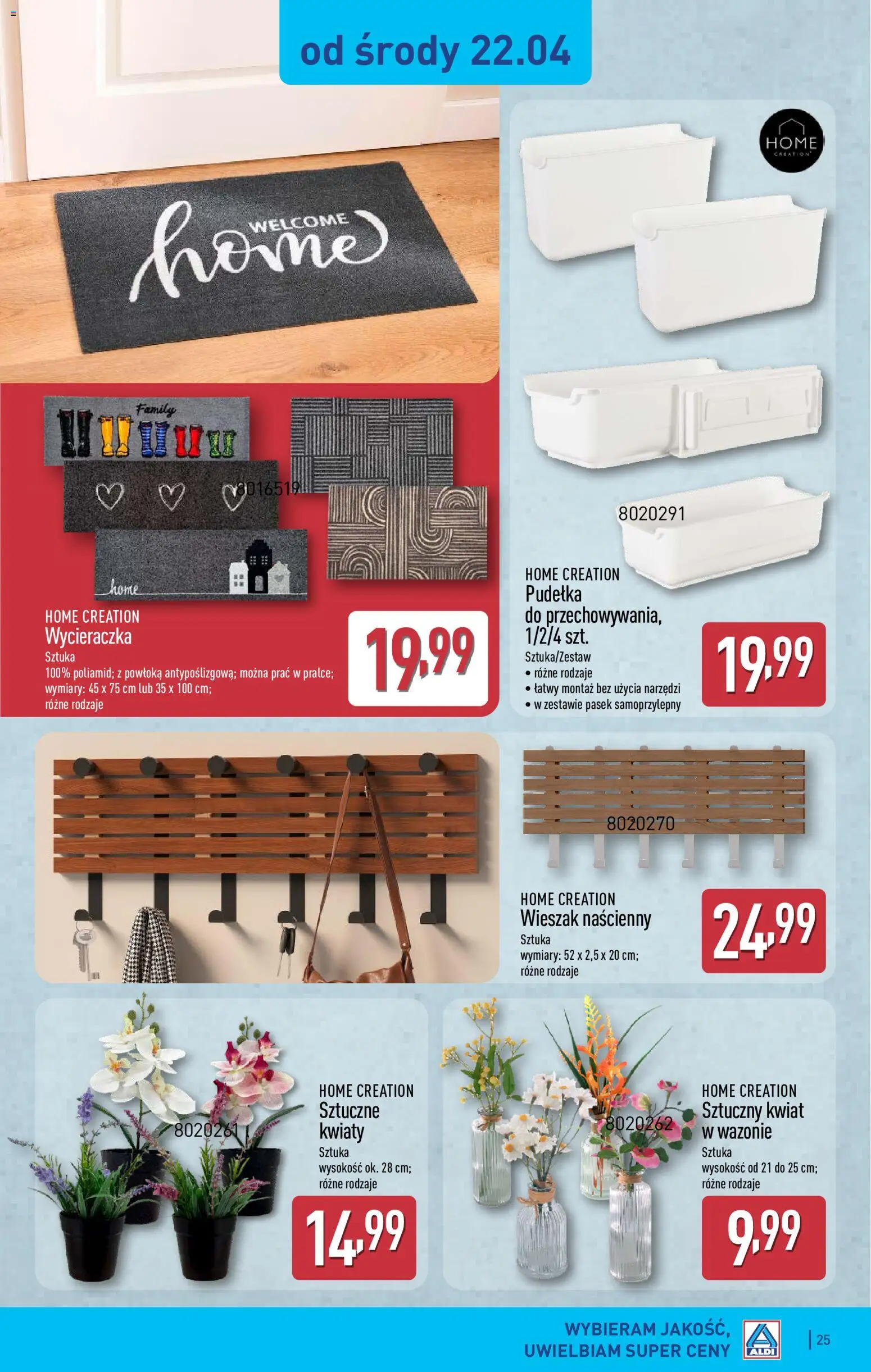 Aldi gazetka od 20.04.2026 | Strona: 25 | Produkty: Pasek, Wycieraczka, Wieszak, Kwiaty