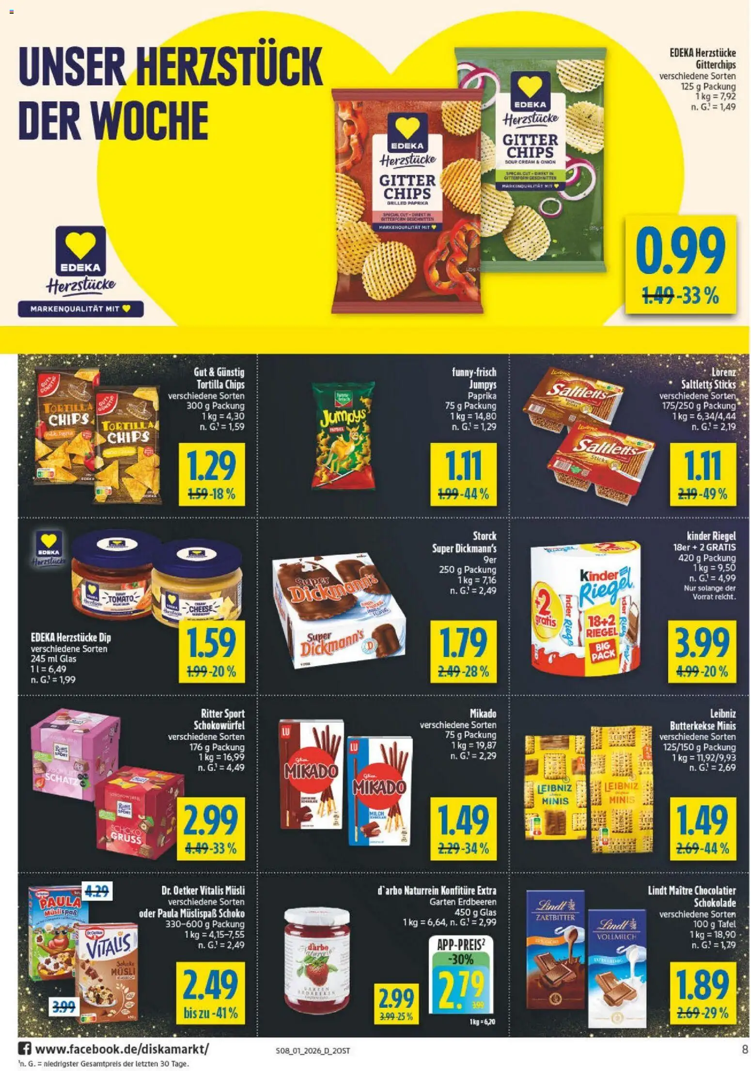 Diska - Diska Angebote Sachsen-Thüringen KW01 – gültig ab 29.12.2025 | Seite: 8 | Produkte: Musli, Butterkekse, Lindt, Erdbeeren