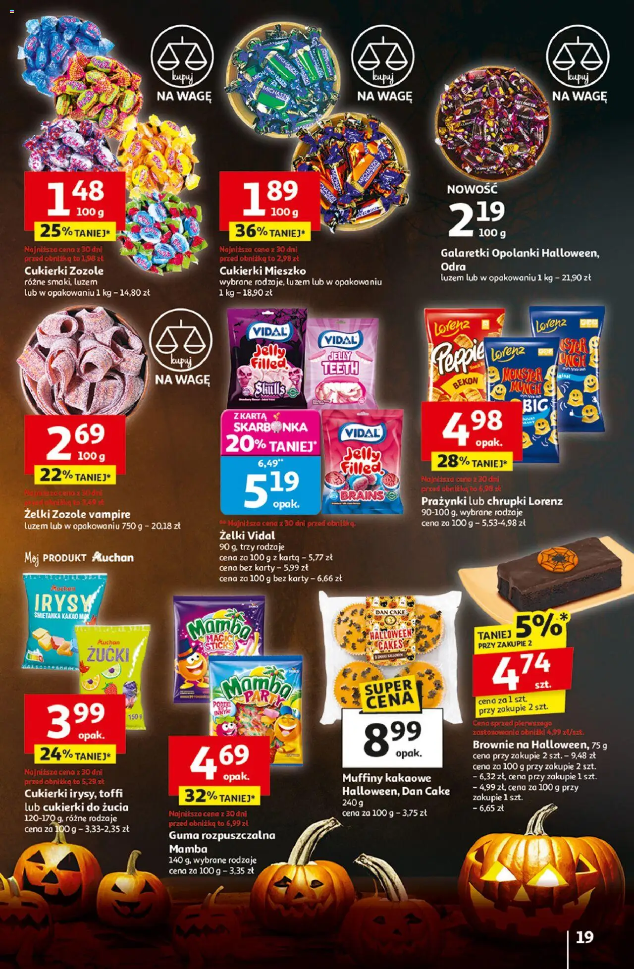 Auchan Gazetka - Wielkie przeboje cenowe Hipermarket od 23.10.2025 | Strona: 19 | Produkty: Chrupki, Bekon, Żelki, Brownie