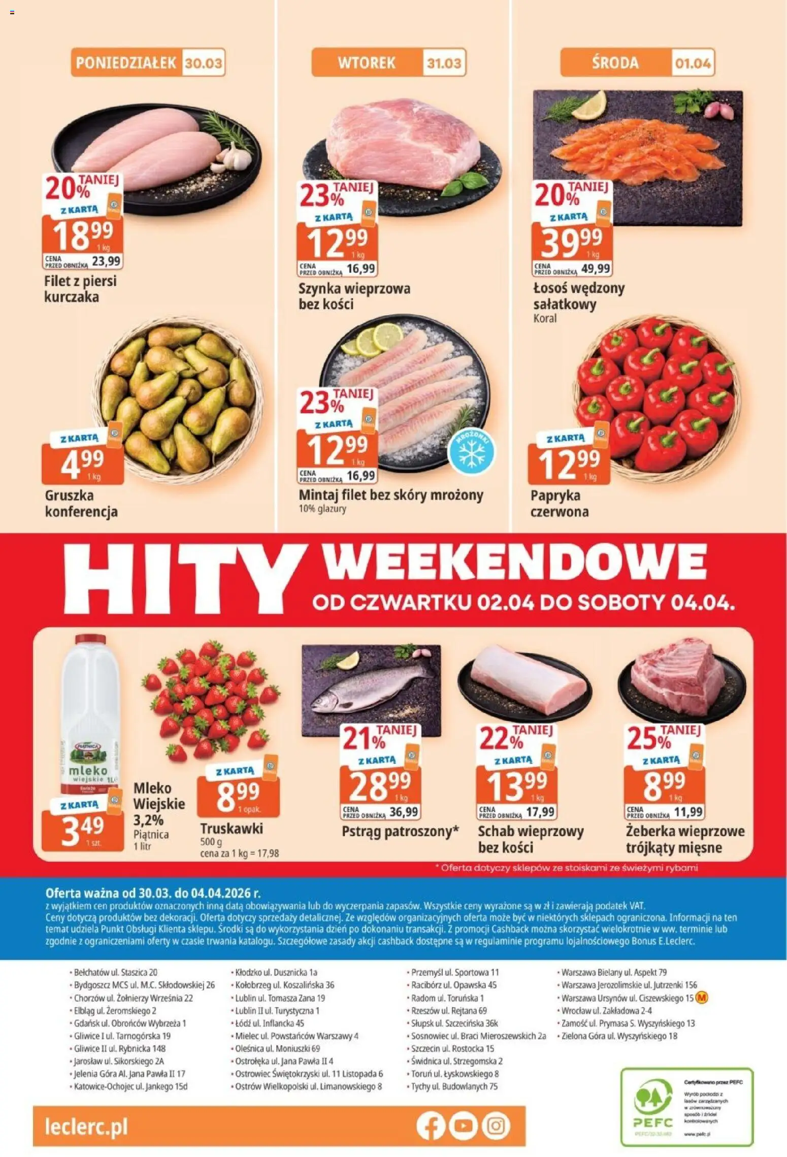 E.Leclerc gazetka od 30.03.2026 | Strona: 16 | Produkty: Schab, Łosoś wędzony, Schab wieprzowy, Szynka