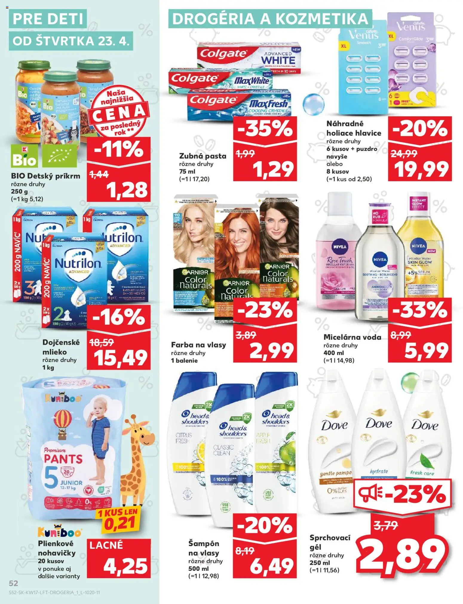 Nové Kaufland akcie – leták je platný od 23.04.2026 | Strana: 52 | Produkty: Mlieko, Nivea, Zubná pasta, Nohavičky