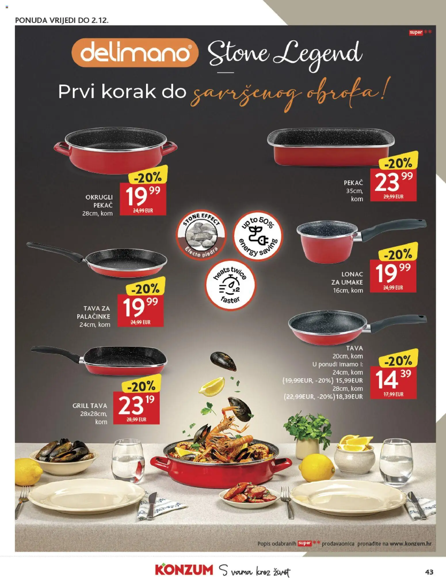 Konzum katalog | vrijedi od 19.11.2025 | Stranica: 43 | Proizvodi: Grill tava, Delimano, Tava, Lonac