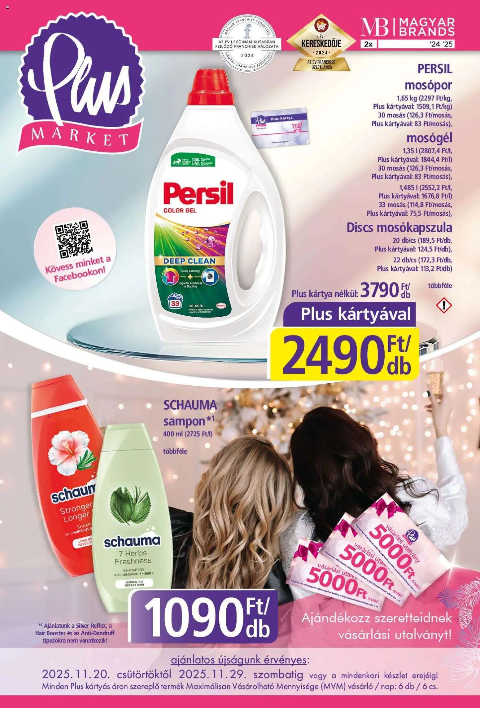 Plus Market akciós ujság - amely érvényes a következő dátumtól: 20.11.2025 | Oldal: 1 | Termékek: Persil, Mosógél, Mosókapszula, Mosópor