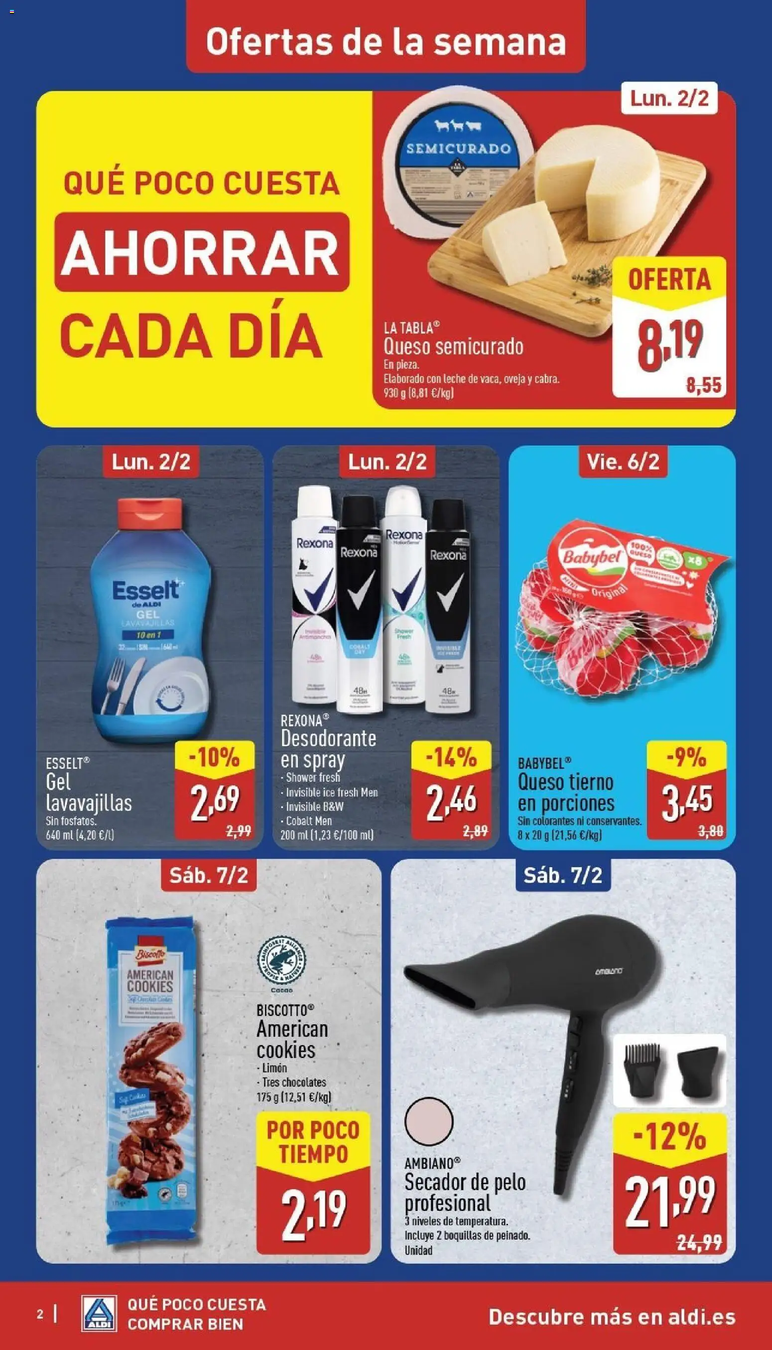 Aldi folleto Canarias │ válido desde el 02.02.2026 | Página: 2 | Productos: Desodorante, Leche, Queso, Secador de pelo