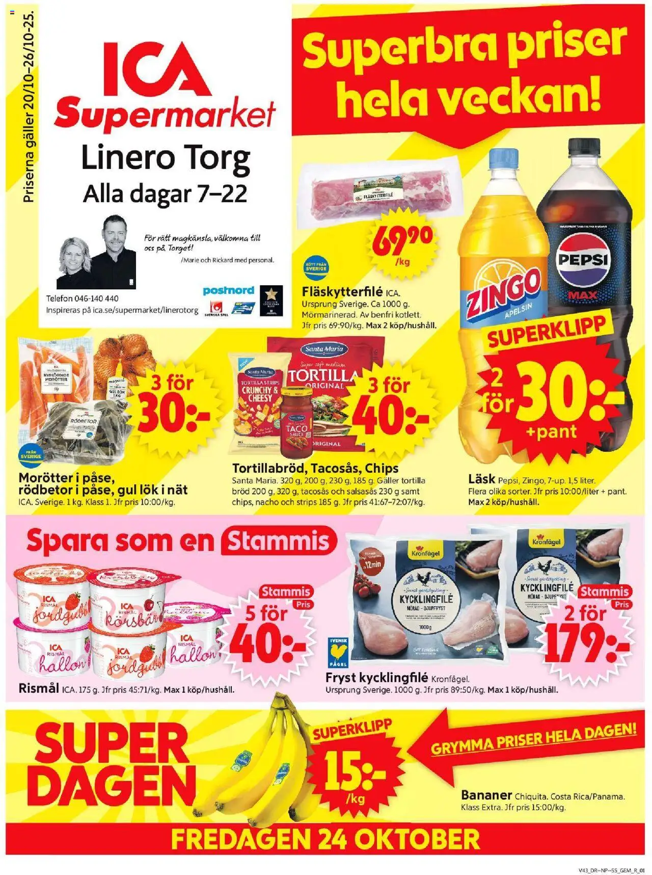 ICA Supermarket reklamblad aktuell från 20.10.2025 | Sida: 1 | Produkter: Jord, Galler, Pepsi, Körsbär