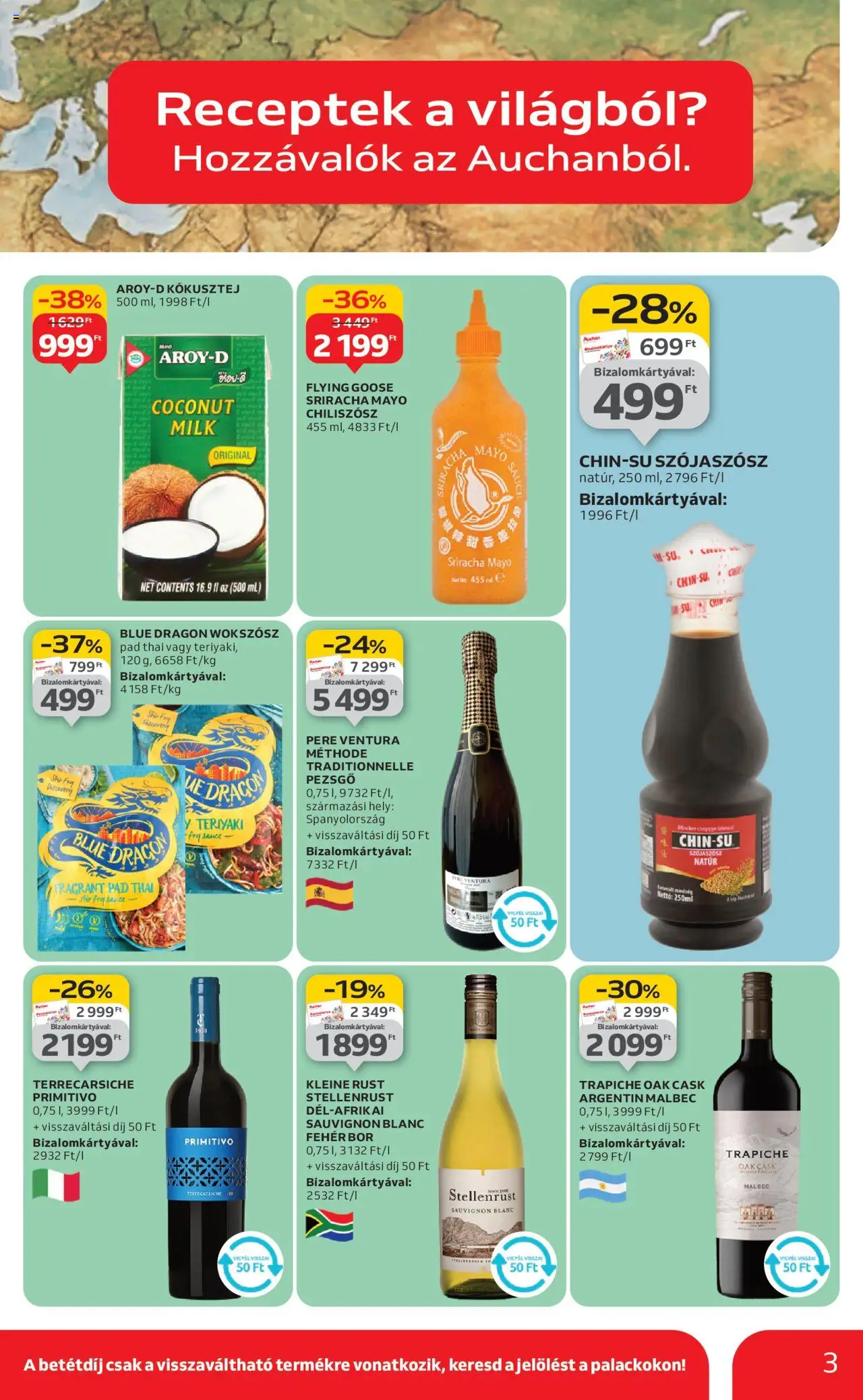 Auchan akciós ujság - amely érvényes a következő dátumtól: 11.09.2025 | Oldal: 3 | Termékek: Chiliszósz, Pezsgő, Kókusztej, Bor