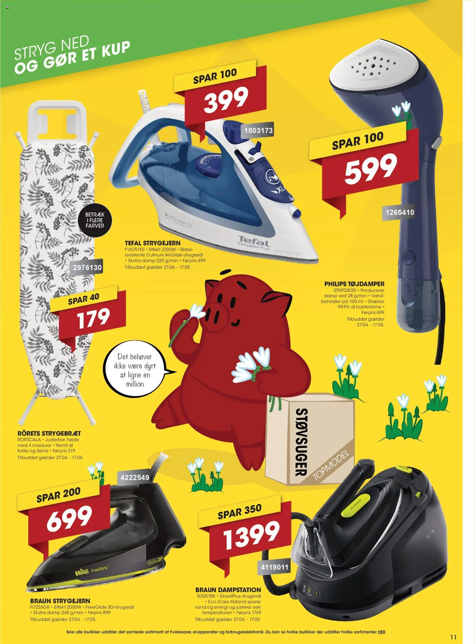 Punkt1 tilbudsavis – gyldig fra 27.04.2026 | Side: 11 | Produkter: Strygebræt, Støvsuger, Strygejern