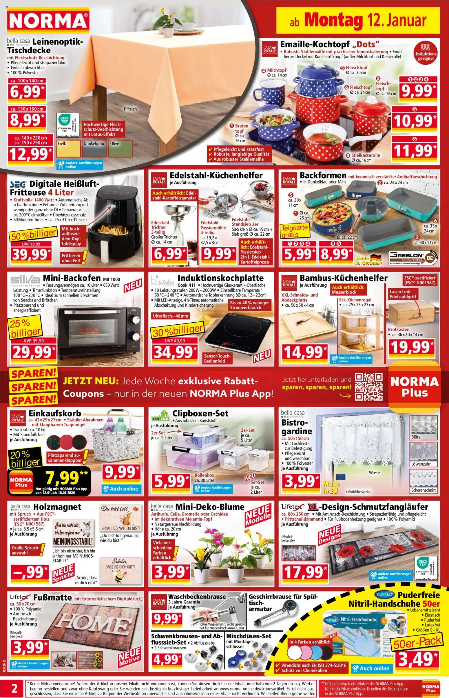 Norma Prospekt 	 – gültig ab 12.01.2026 | Seite: 2 | Produkte: Tisch, Fußmatte, Armatur, Fritteuse