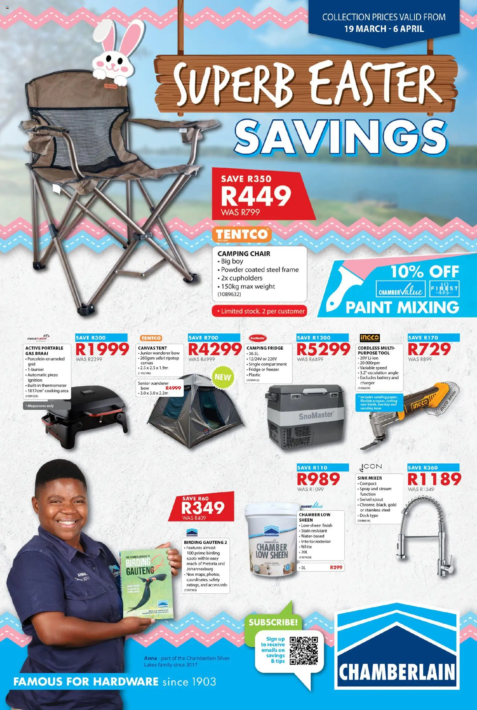 New Chamberlain Superb Easter Savings catalogue – valid from 19.03.2026 | Page: 1 | Products: Freezer, Paint, Chair, Fridge