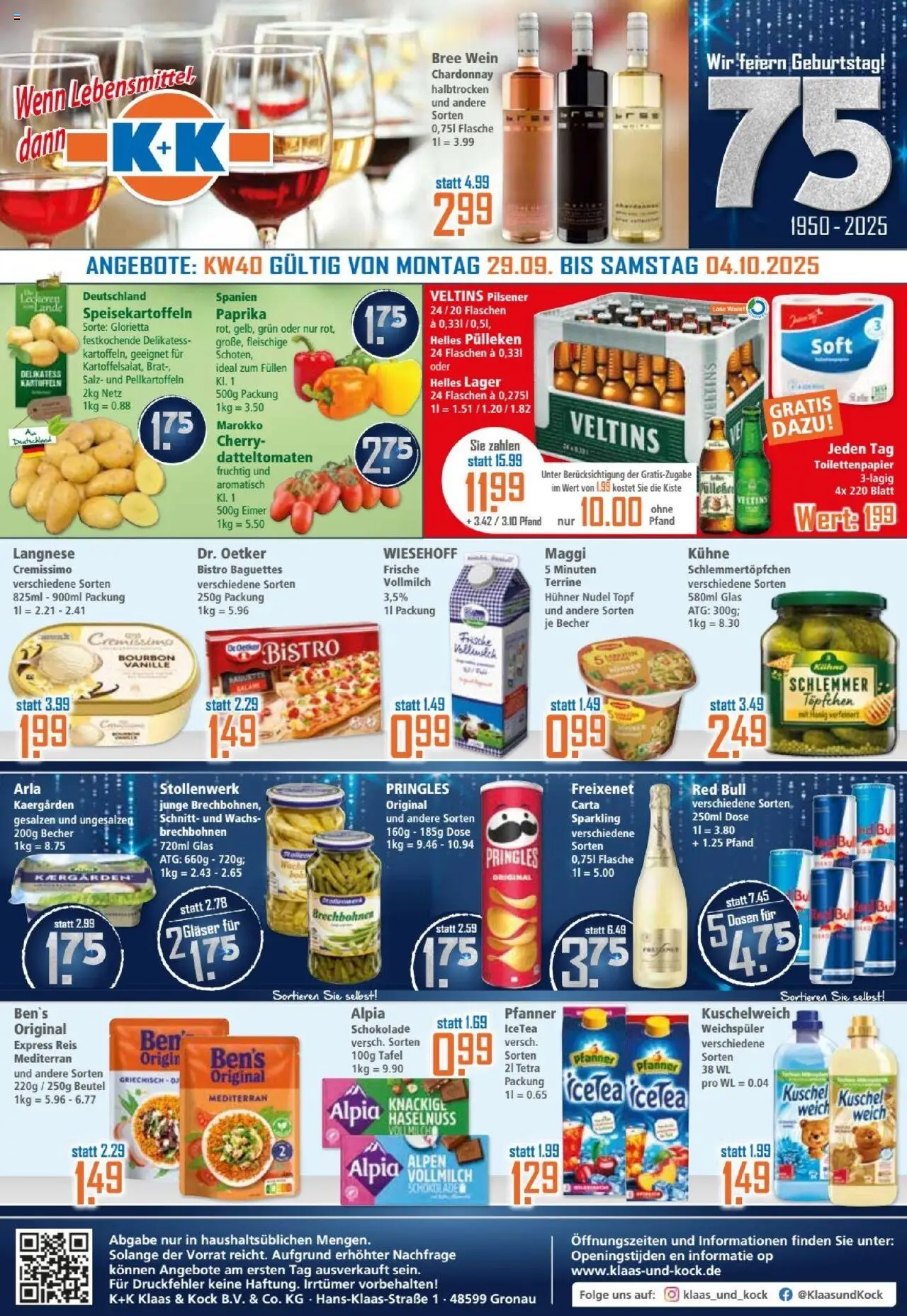 Klaas & Kock Prospekt – gültig ab 29.09.2025 | Seite: 1 | Produkte: Maggi, Schokolade, Salz, Veltins