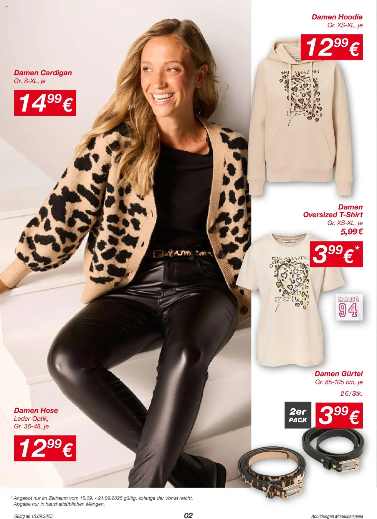 Kik Prospekt – gültig ab 15.09.2025 | Seite: 2 | Produkte: Hoodie, Cardigan, Hose, Gürtel