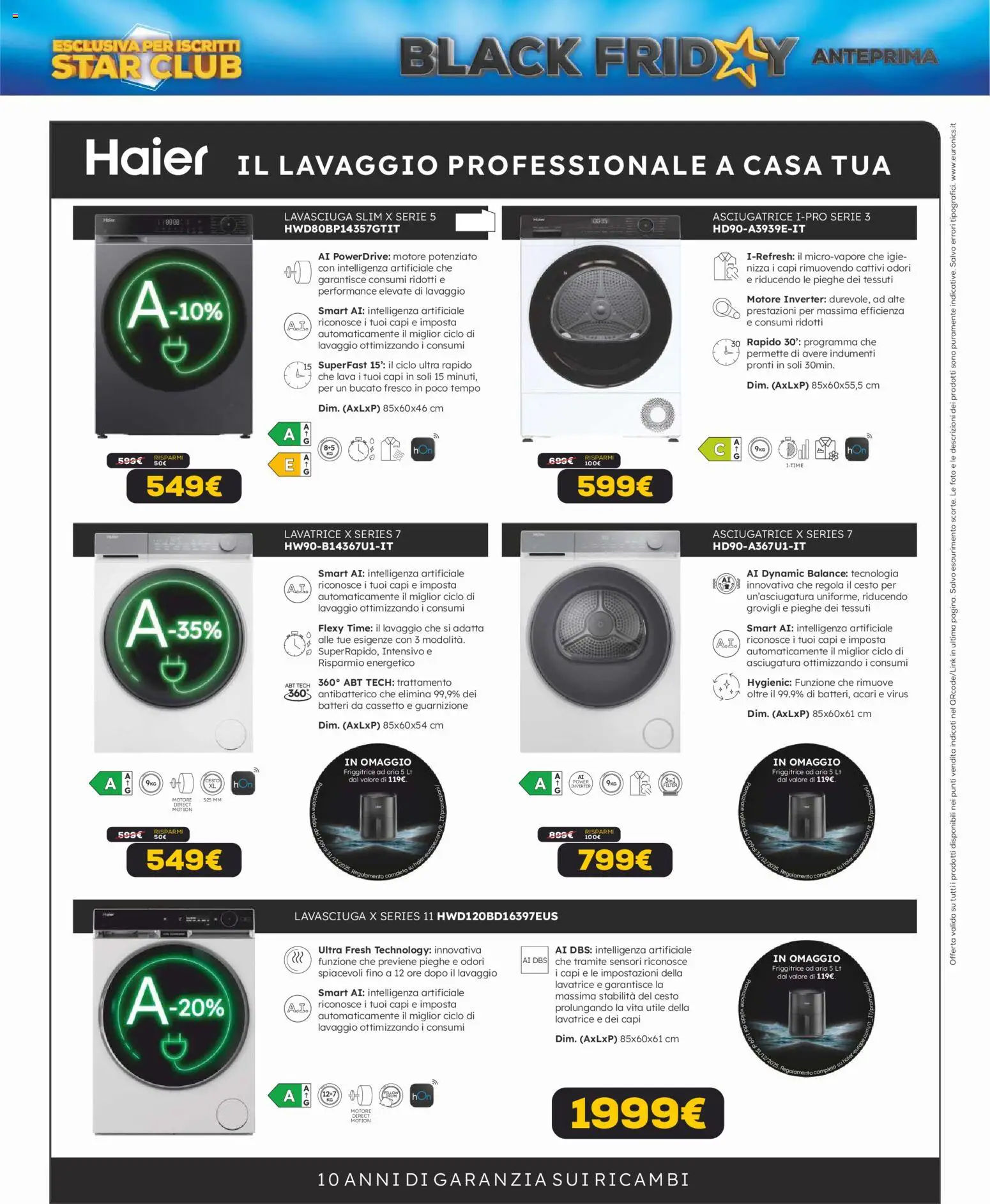 Volantino Euronics del 31.10.2025 | Pagina: 40 | Prodotti: Lavasciuga, Lavatrice, Asciugatrice, Friggitrice