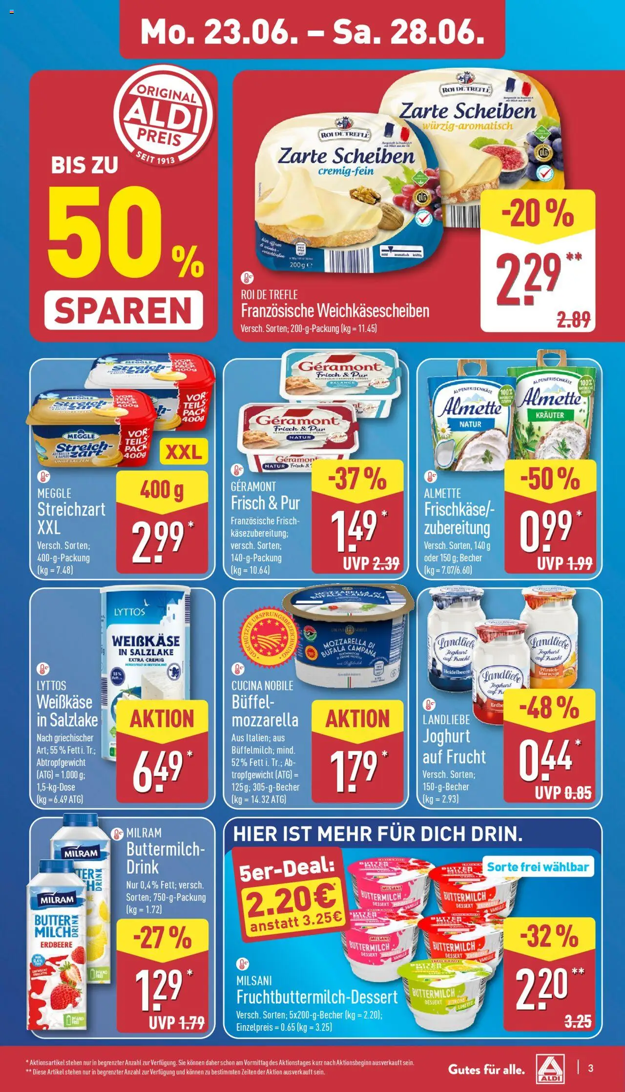 Aldi Prospekt 	 - gültig ab dem 23.06.2025 | Seite: 7 | Produkte: Almette, Buttermilch, Mozzarella, Limette