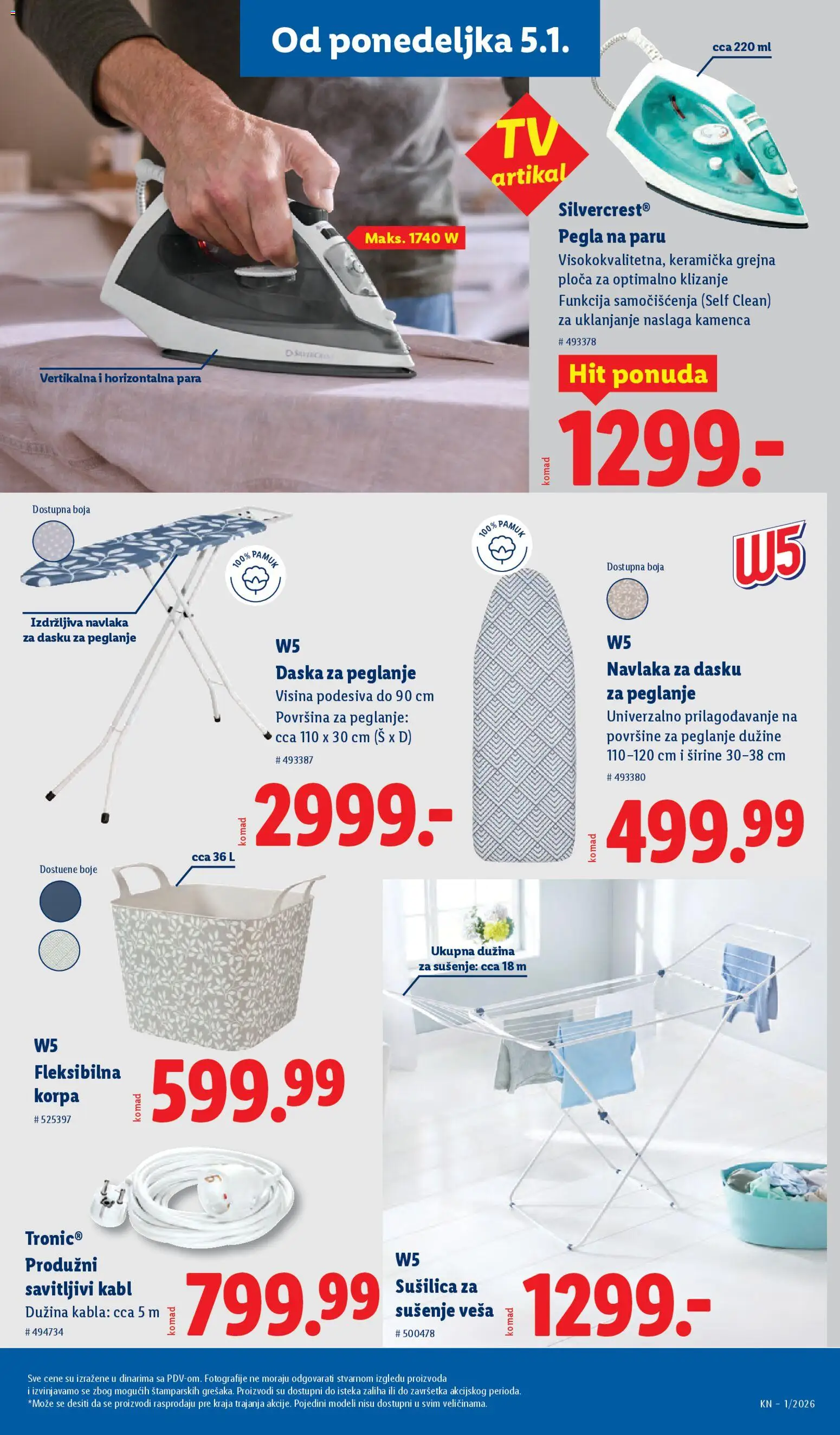Lidl katalog - važi od 02.01.2026 | Strana: 69 | Proizvode: W5, Daska za peglanje, Navlaka za dasku za peglanje, Pegla na paru