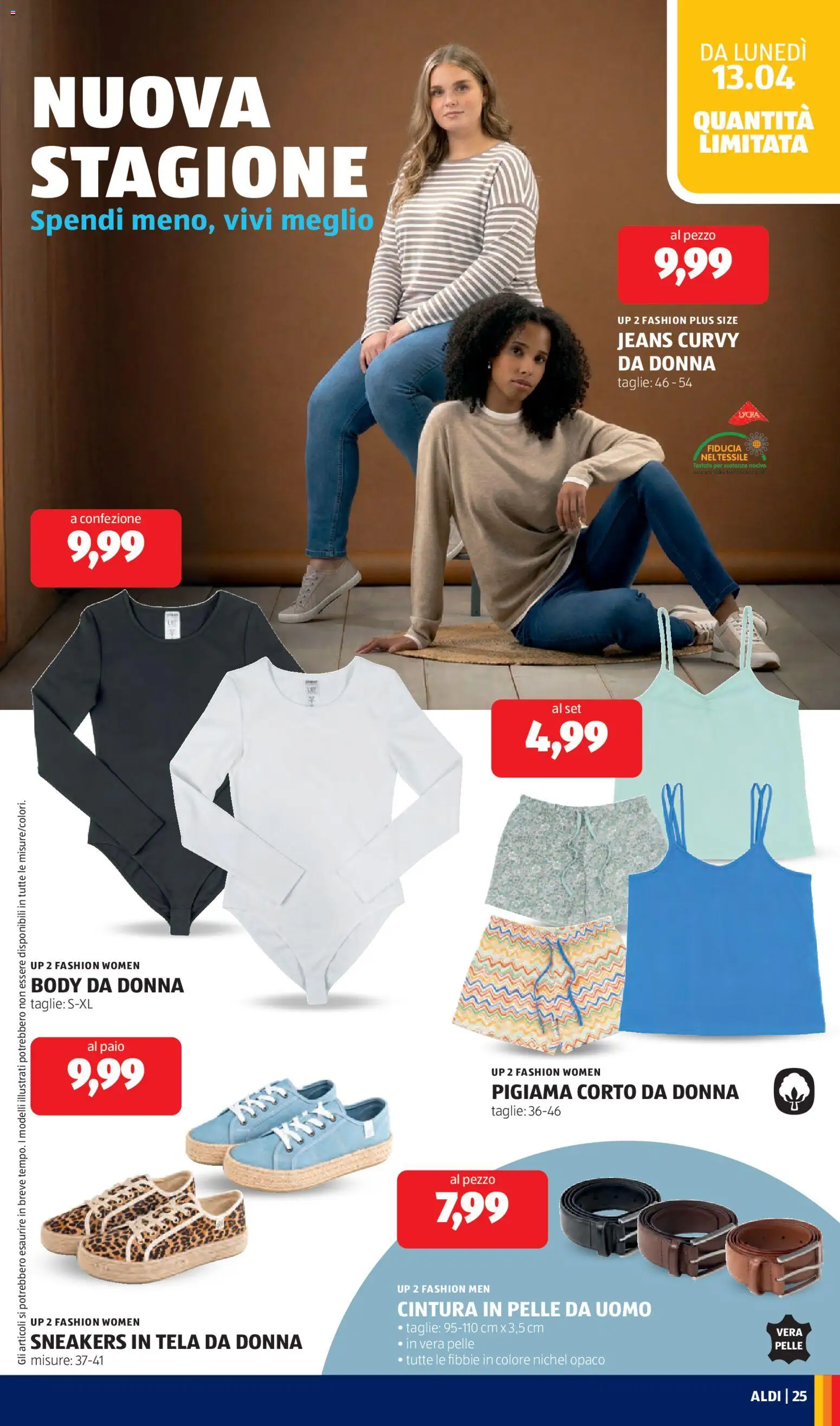 Volantino Aldi del 13.04.2026 | Pagina: 25 | Prodotti: Pigiama, Sneakers, Cintura, Jeans