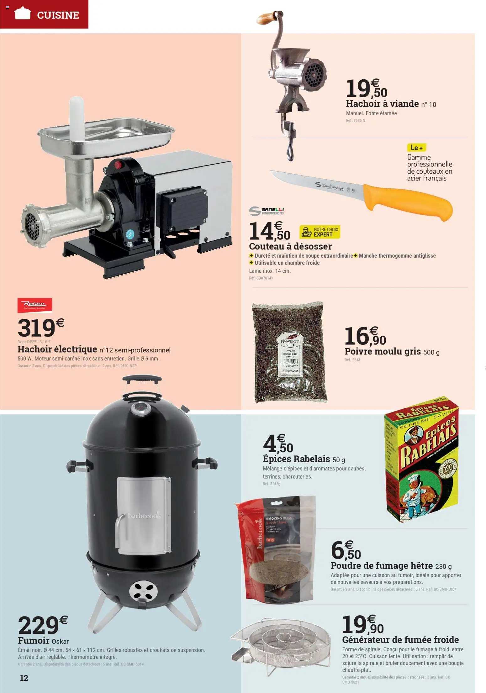 {H1} | Page: 12 | Produits: Couteau, Thermomètre, Poivre, Viande