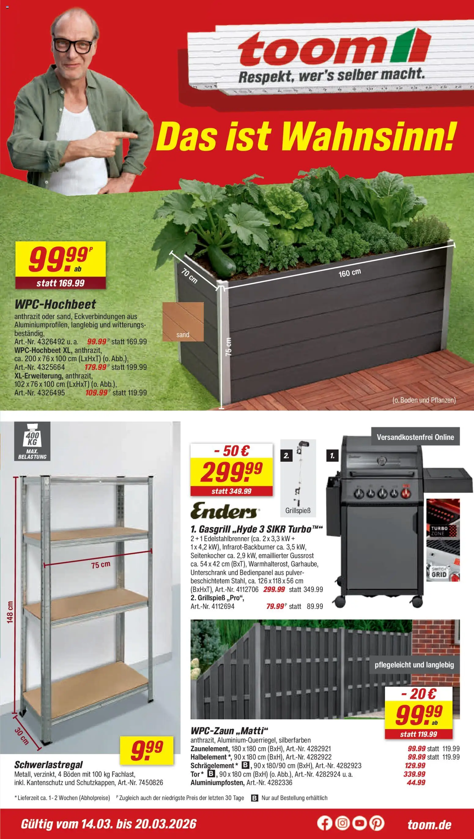 Toom Baumarkt Prospekt 	 – gültig ab 14.03.2026 | Seite: 1 | Produkte: Unterschrank, Schwerlastregal