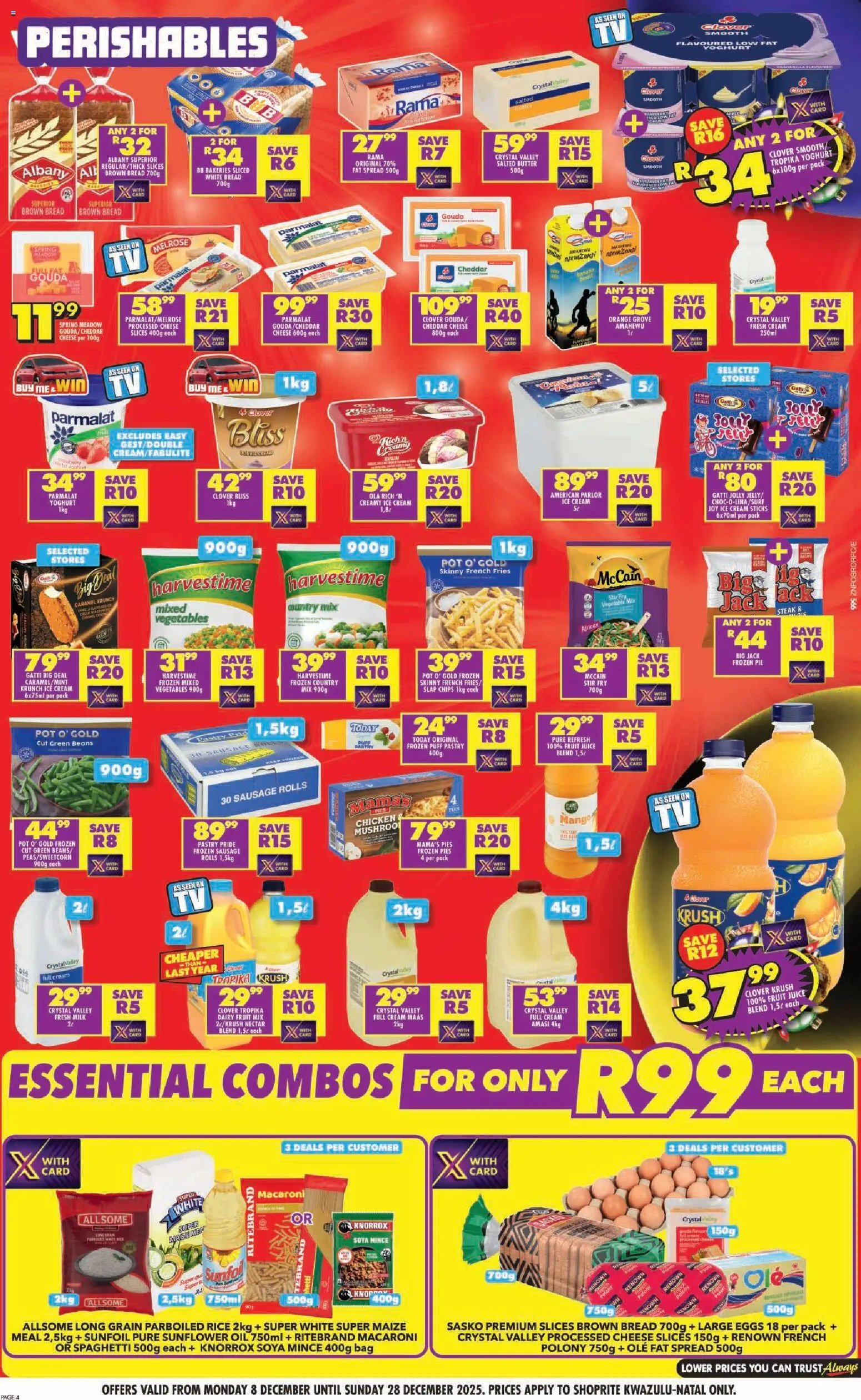 New Shoprite catalogue – valid from 08.12.2025 | Page: 4 | Products: Juice, Cream, Soya mince, Fruit