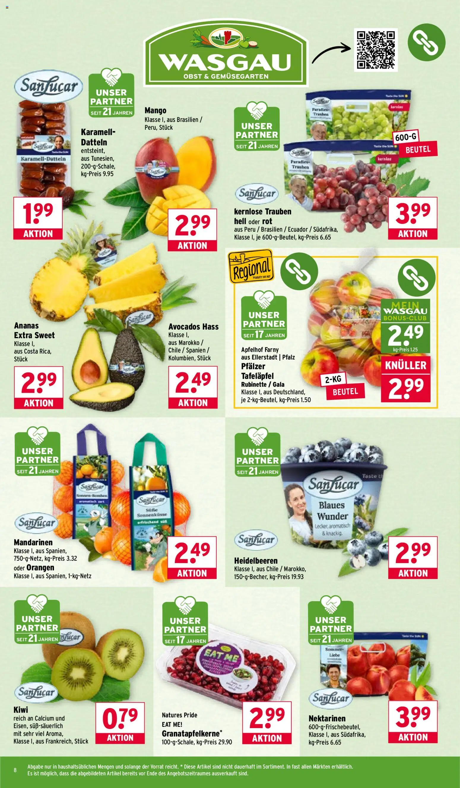 Wasgau Prospekt 	 – gültig ab 02.02.2026 | Seite: 8 | Produkte: Trauben, Ananas, Obst, Mango