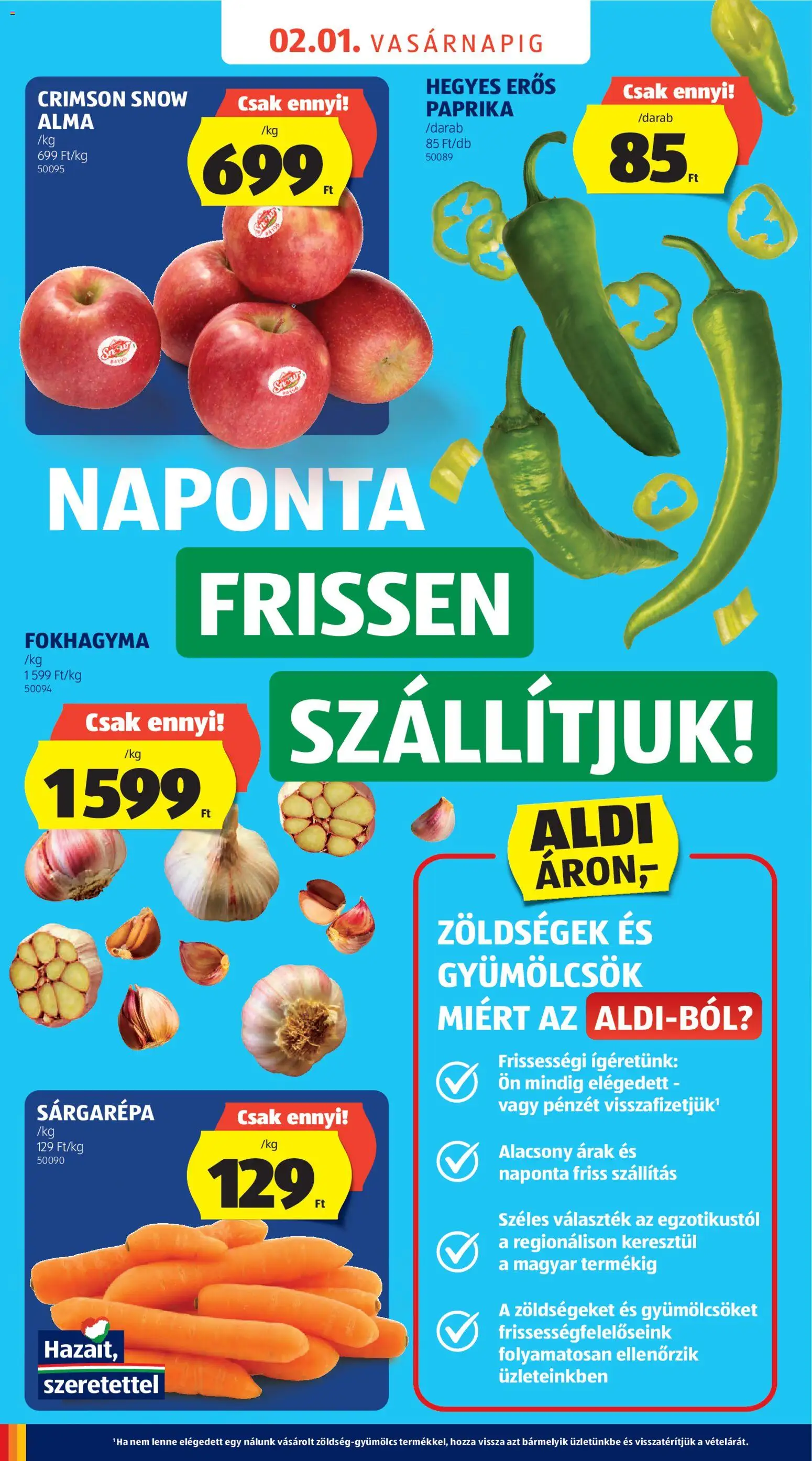 Aldi akciós ujság - amely érvényes a következő dátumtól: 31.01.2026 | Oldal: 2 | Termékek: Fokhagyma, Sárgarépa, Alma